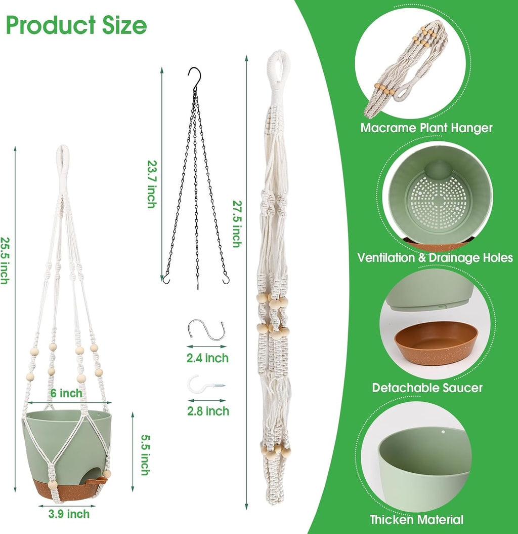 Vanslogreen Hanging Planters for Indoor Outdoor Plants, 2 Pack Self Watering Hanging Pots, Hanging Plant Baskets with