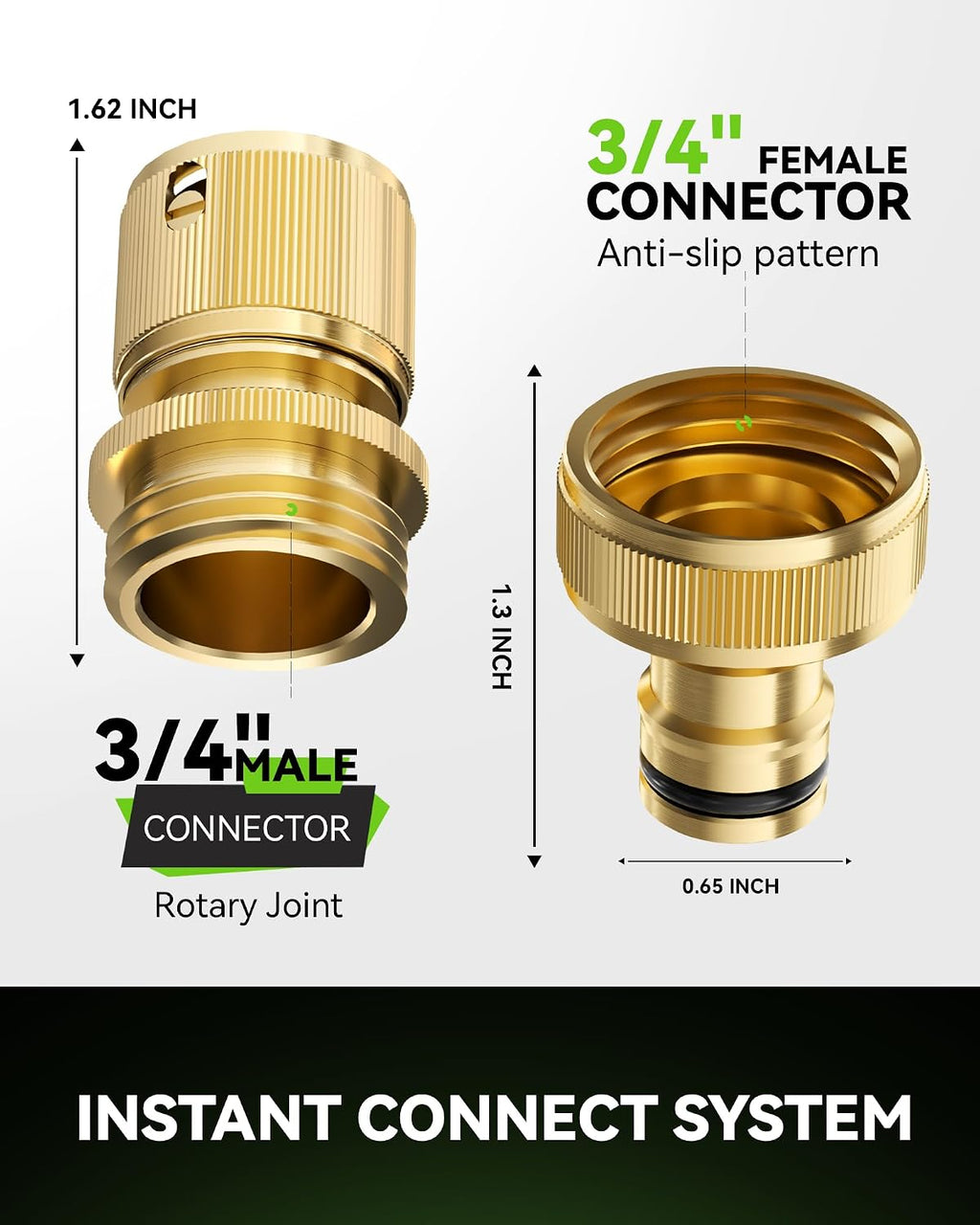 RainPoint Garden Hose Quick Connectors, Heavy Duty Solid Brass 3/4 Inch GHT, Universal Leak-Proof Fittings for Easy