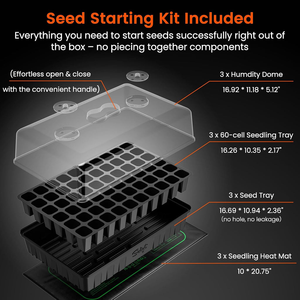 SOLIGT 3 Set 60-Cell Seed Starter Kit with Domes, Cell Trays and Heat Mats | Cloning, Propagation and Germination