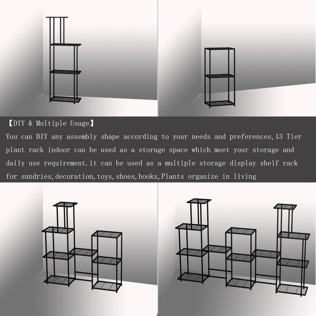 Twhep Tall Multi Tier Plant Stand, 13 Tiers Multifunctional Plant Stands for Indoor Plants, Decorative Black Steel