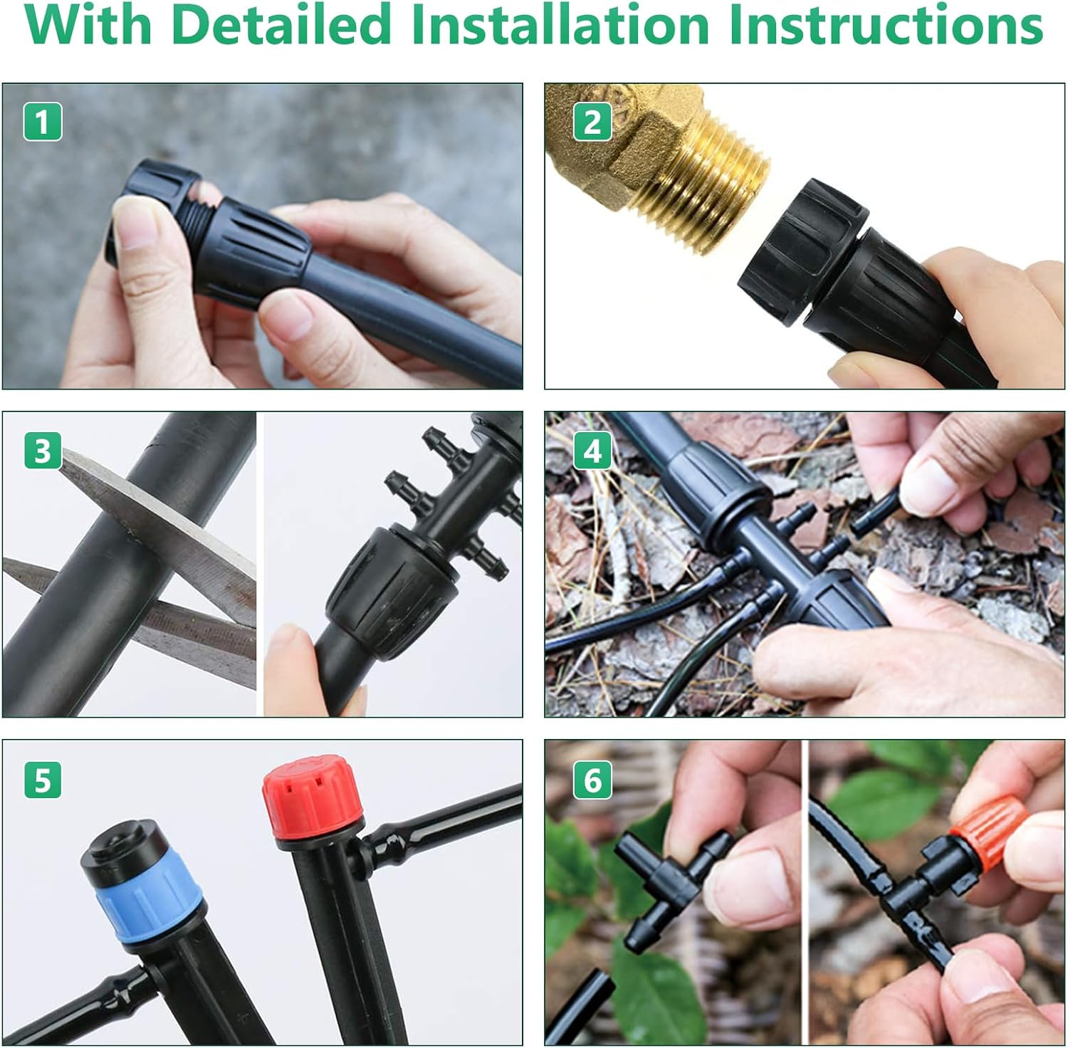 256FT Drip Irrigation System Kit, 163PCS Automatic Garden Watering Misting System with 1/4" Distribution & 1/2" Hose