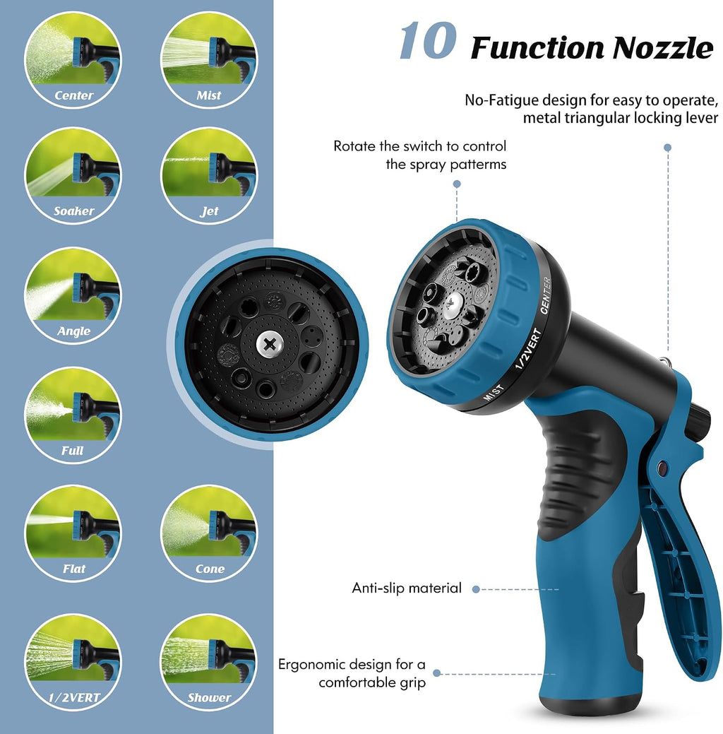 Metal Garden Hose 50FT with 10-Function Nozzle, No-Kink Water Hose | Metal Hoses with Leak-proof Connectors