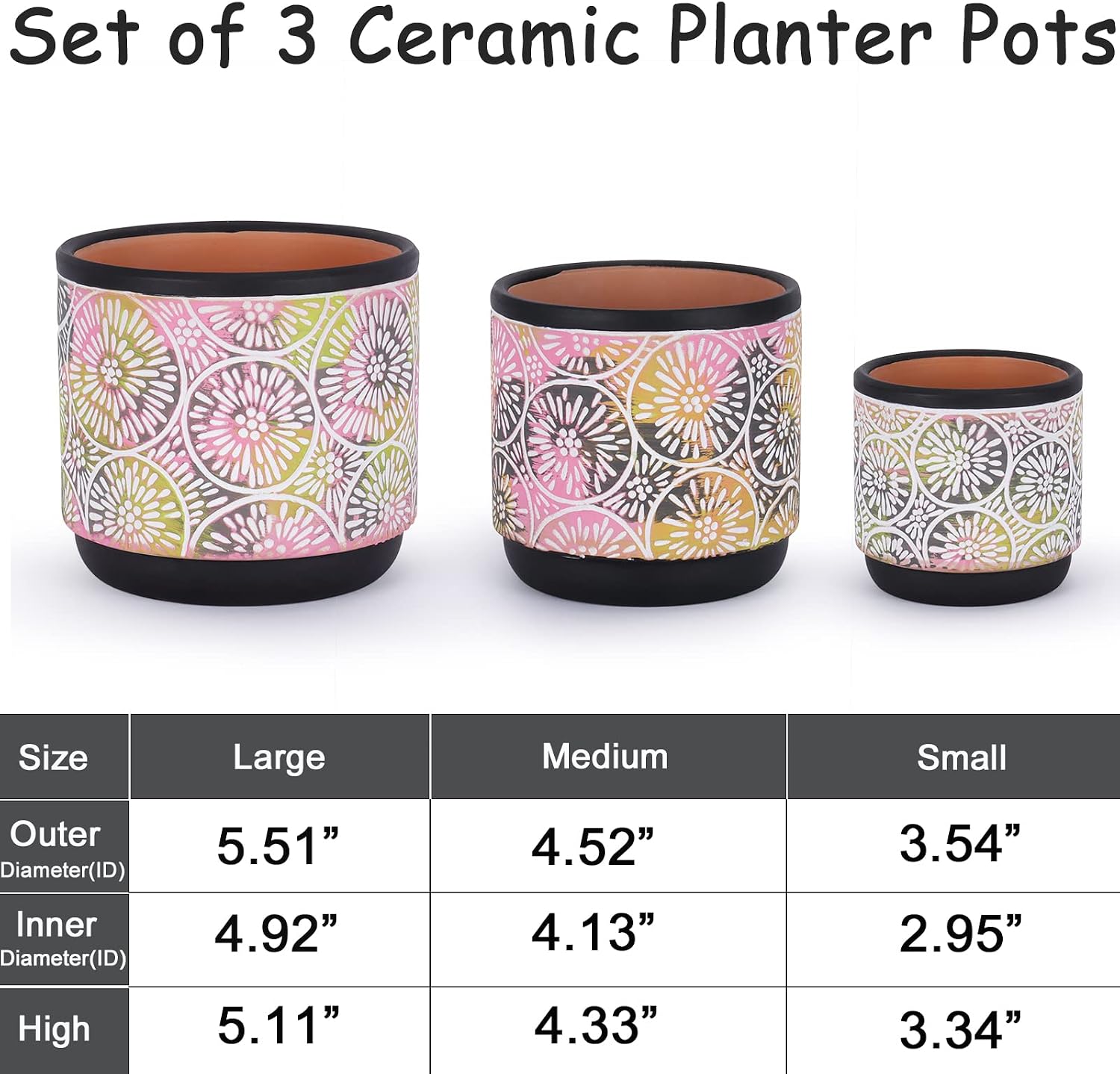 DeeCoo 3 Piece Ceramic Plant pots with Drainage Holes, 5.7/4.7/3.5/inch, Modern Decorative Indoor/Outdoor Flower Pots
