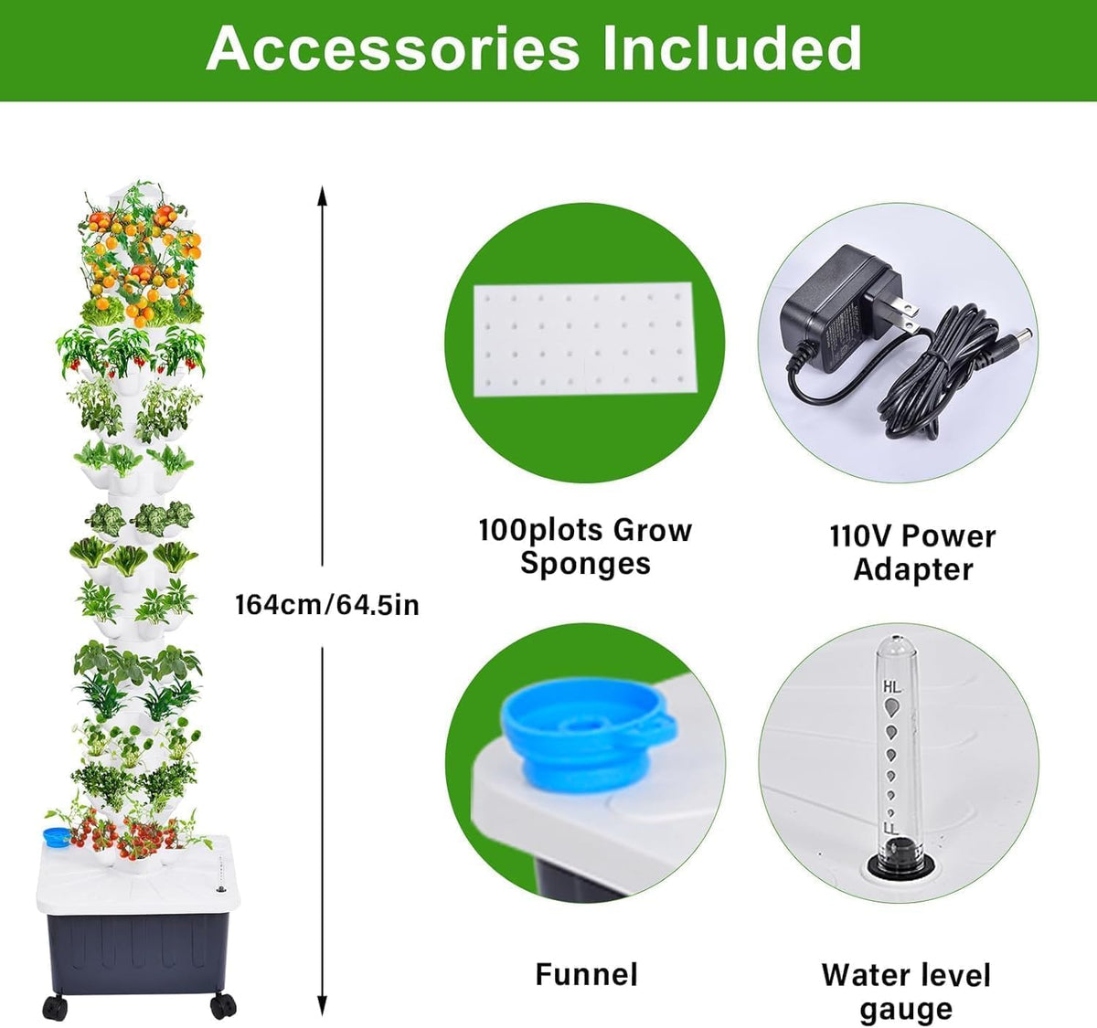 Hydroponic Tower, 14-Layer Hydroponics Growing System Kit with 70 Slots, Vertical Garden System with 20L Water Tank and