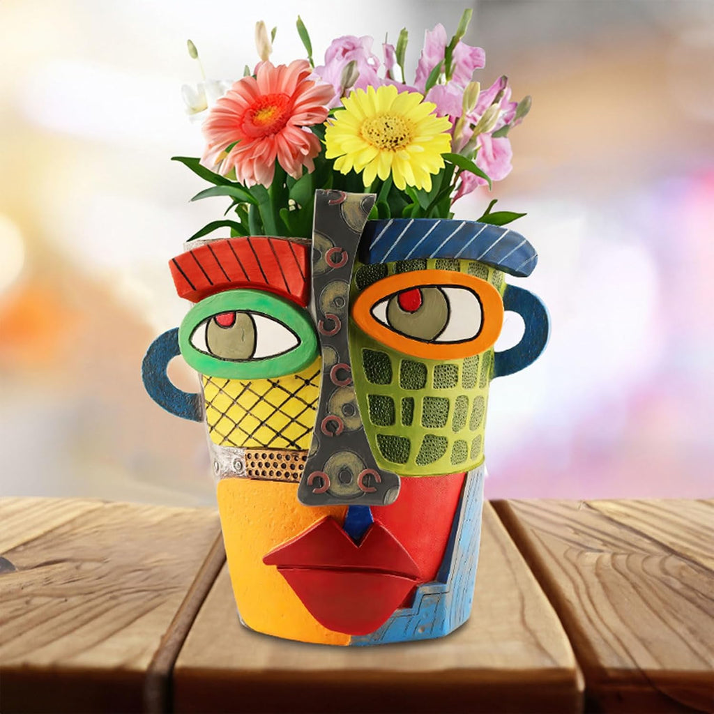 Picasso Brutalist Abstract Beauty Face Flower Pot Ornaments - Unique Face Planters Pots Rainbow Head Planter Decorative