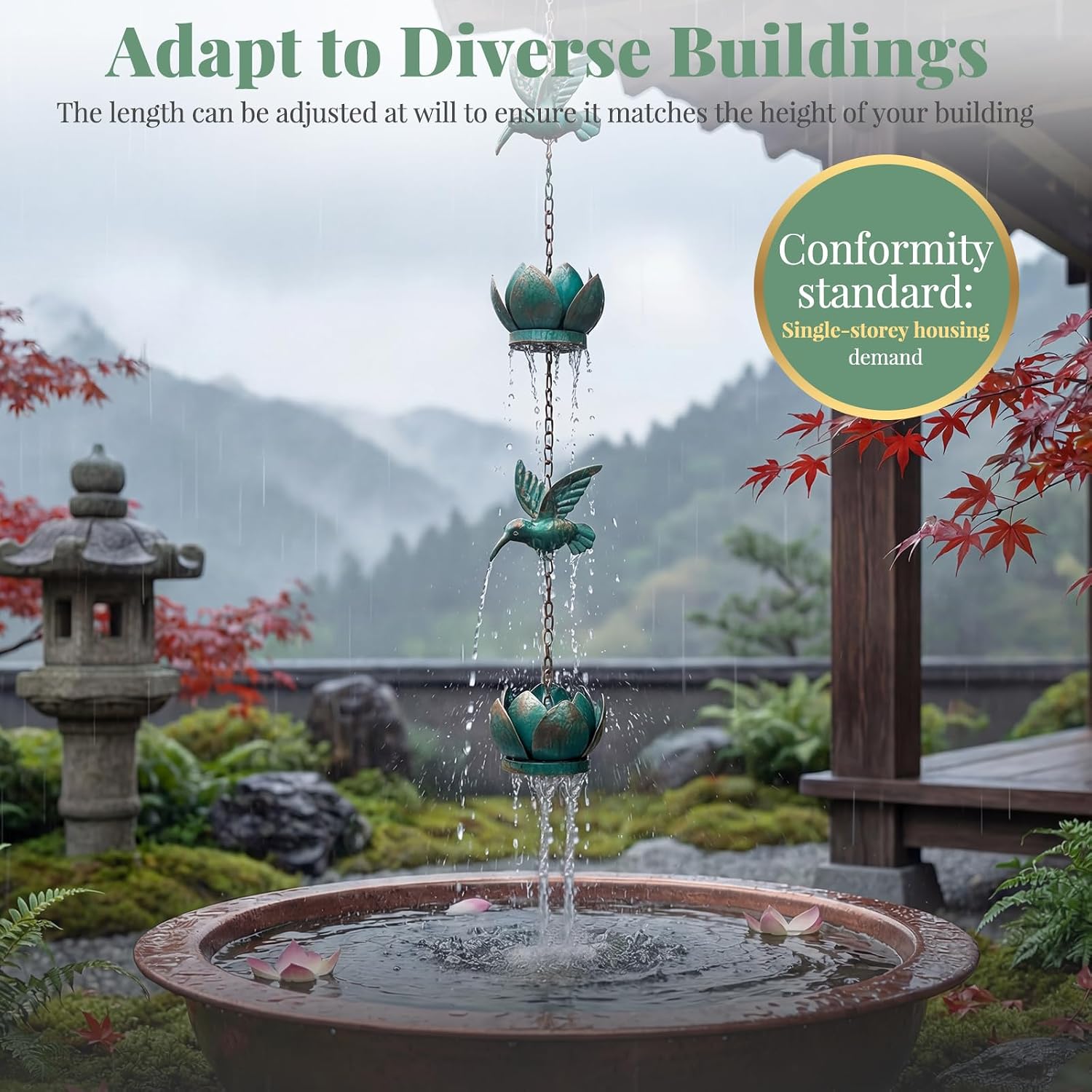 8.2FT Metal Hummingbird Rain Chain for Downspouts,Decorative Gutter Decor | Metal rain chain with hummingbird design