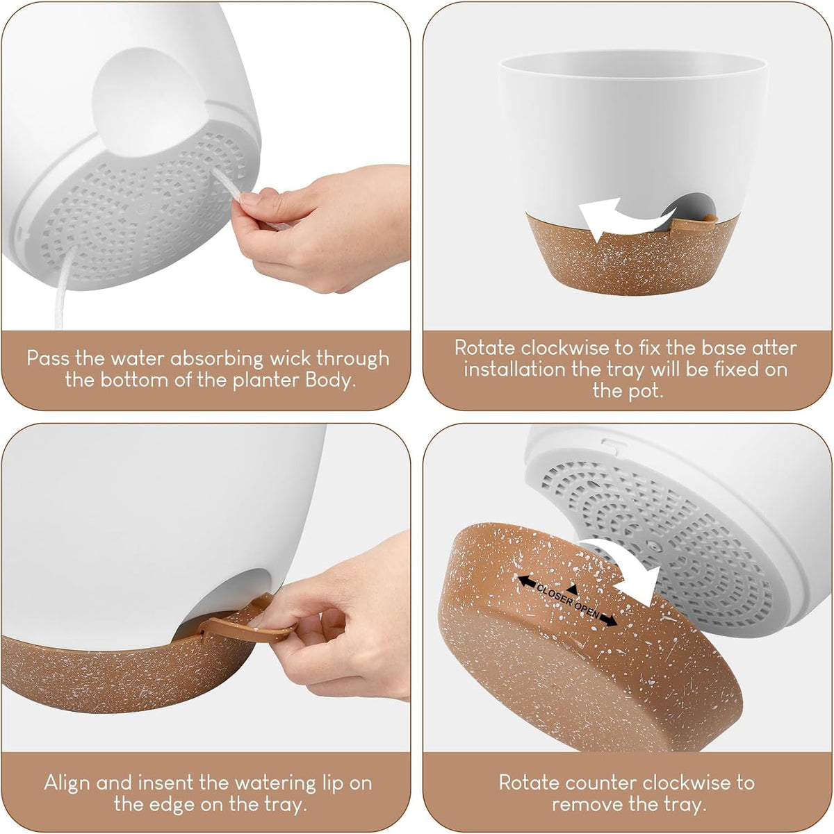YNNICO Plant Pots 10/9/8/7.5/7 inch, Self Watering Planters with Drainage Holes & Saucers for Indoor and Outdoor Plants