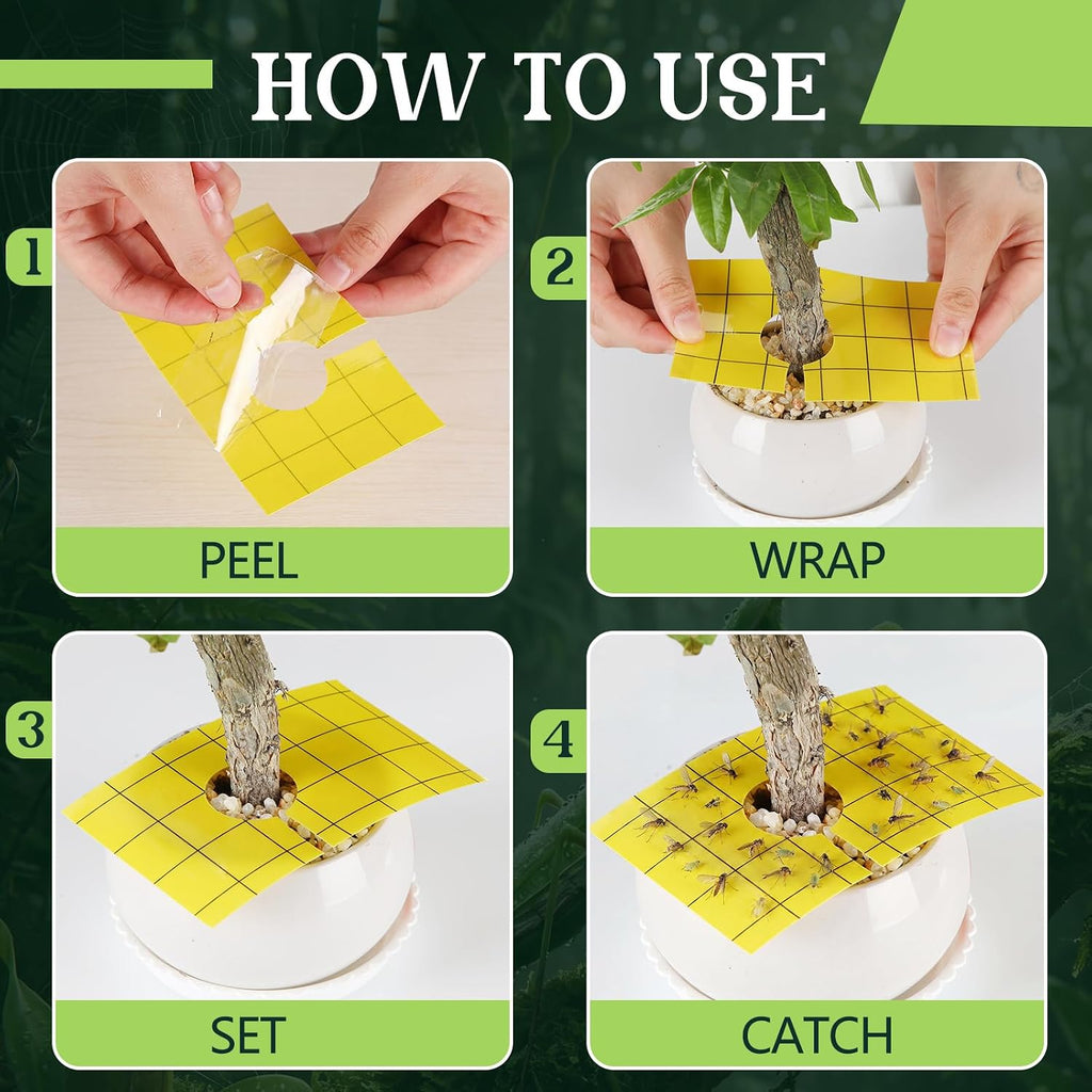 50 Pack Yellow Pre-Cut Sticky Traps Bulk for Gnats 3 x 5 Inch Dual Sided Bug Fly Sticky Traps with Center Hole for