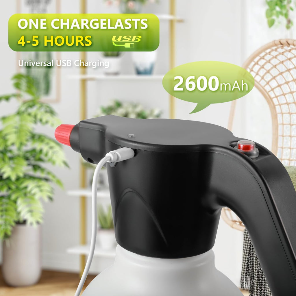 Electric Plant Spray Bottle 0.5 Gallon / 2L White | Adjustable Nozzle, Rechargeable Battery Powered, Garden or Indoor