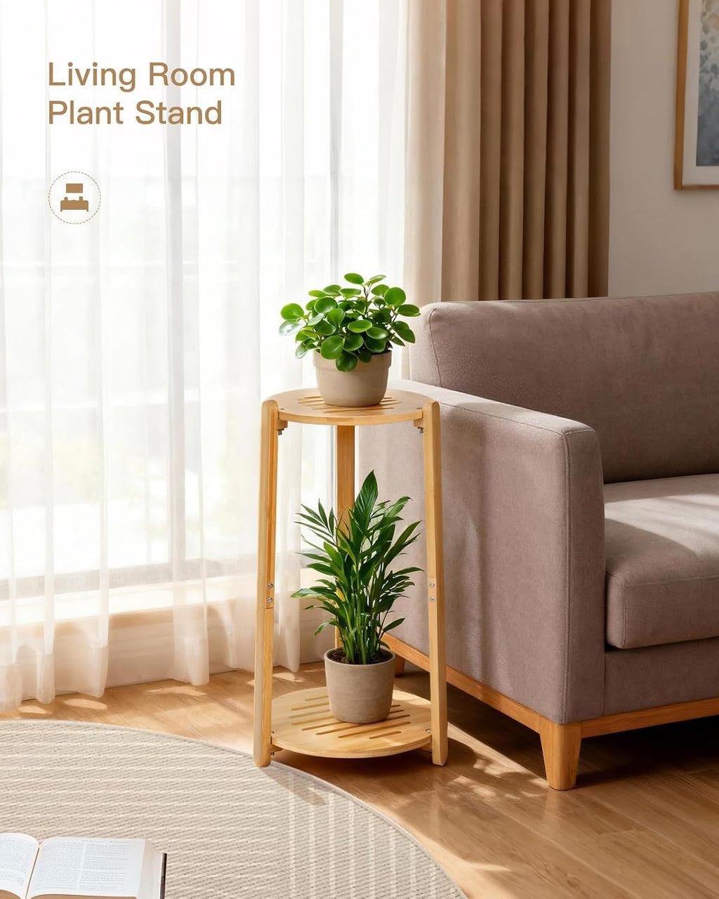 2 Tier Round Bamboo Plant Stands Shelf Indoor Wooden Corner | Tall Flower Pot Stands Shelf Plant Pedestal Holder Rack