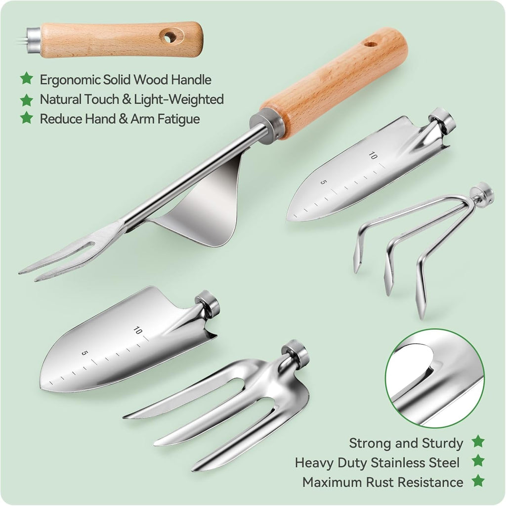 Heavy Duty Gardening Tools with Handbag, Gardening Gifts for Women | Rust-Resistant Steel Garden Tool Sets for Women