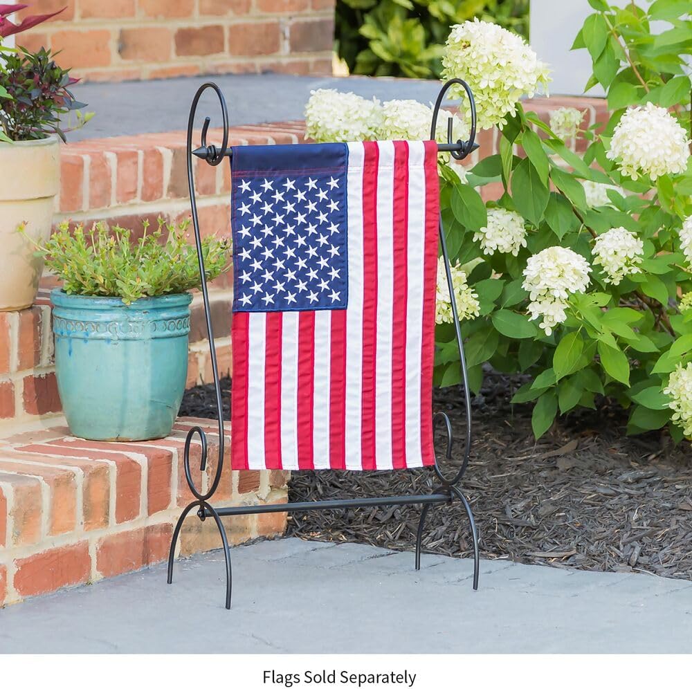 Evergreen Scroll American Garden Flag Stand | Premium Metal Iron Flag Holder Stand | Fits 12x18 Garden Flags for