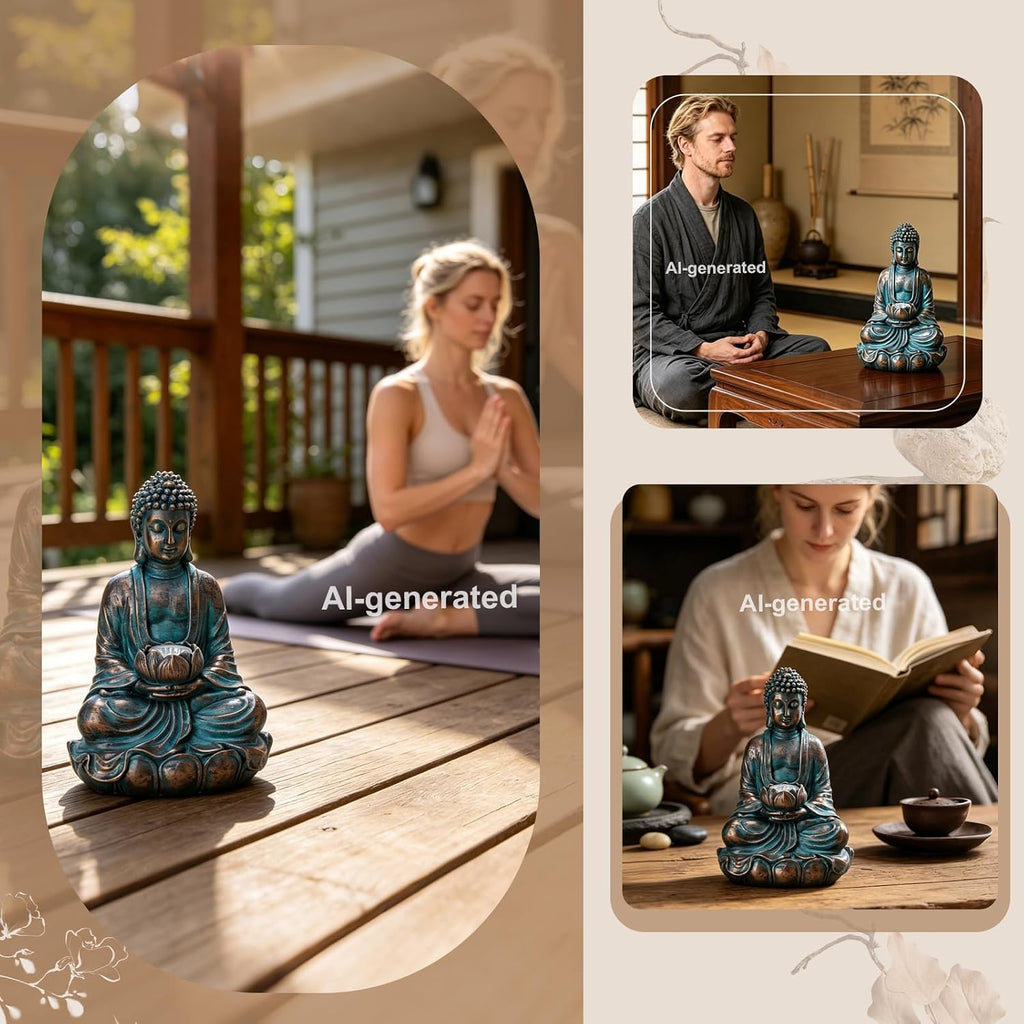 Bshine Buddha Statue Outdoor Solar Light with Lotus Lamp, Zen Garden Decor | Waterproof Buddha Garden Statues with
