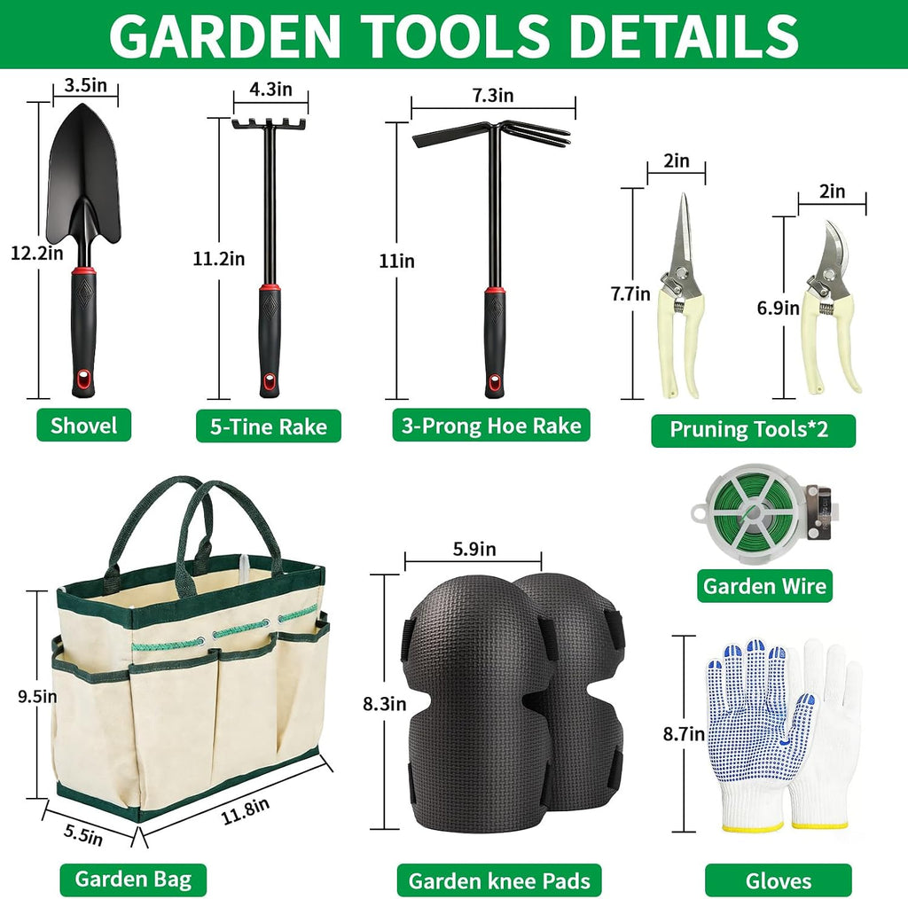 10 Pcs Gardening Tool Set - Heavy Duty Garden Kit with Stainless Steel Pruning Shears, Trowel Garden Tool, Kneeling