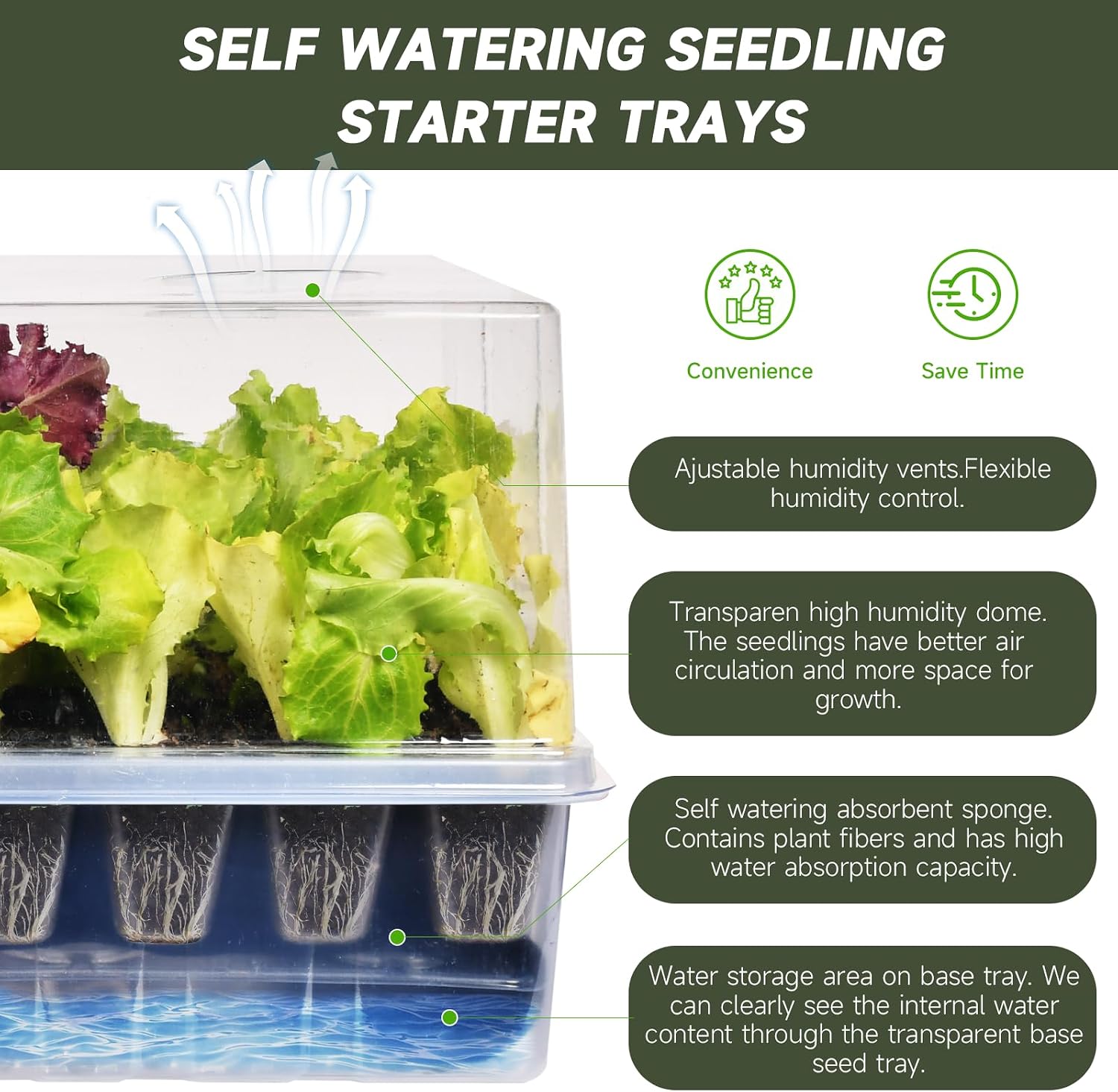 Adawook Self-Watering Seed Starter Tray, Seed Starter Kit Self Water, Germination Trays for Seed Starting with High