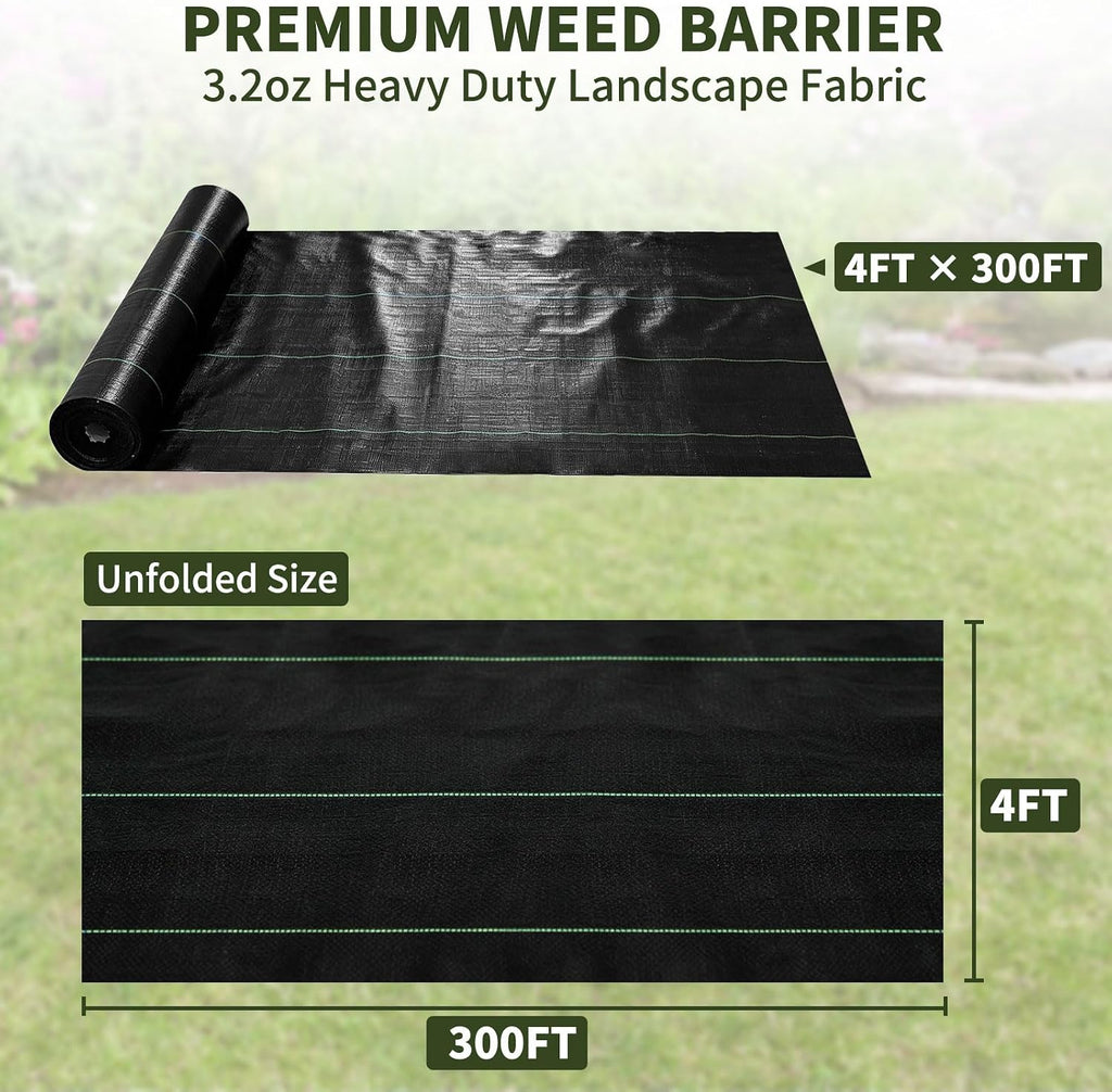 EXTRAEASY 4ft x 300ft Weed Barrier Fabric, Heavy Duty Landscape Fabric, 3.2oz Weed Control Fabric, Tear-Resistant Weed