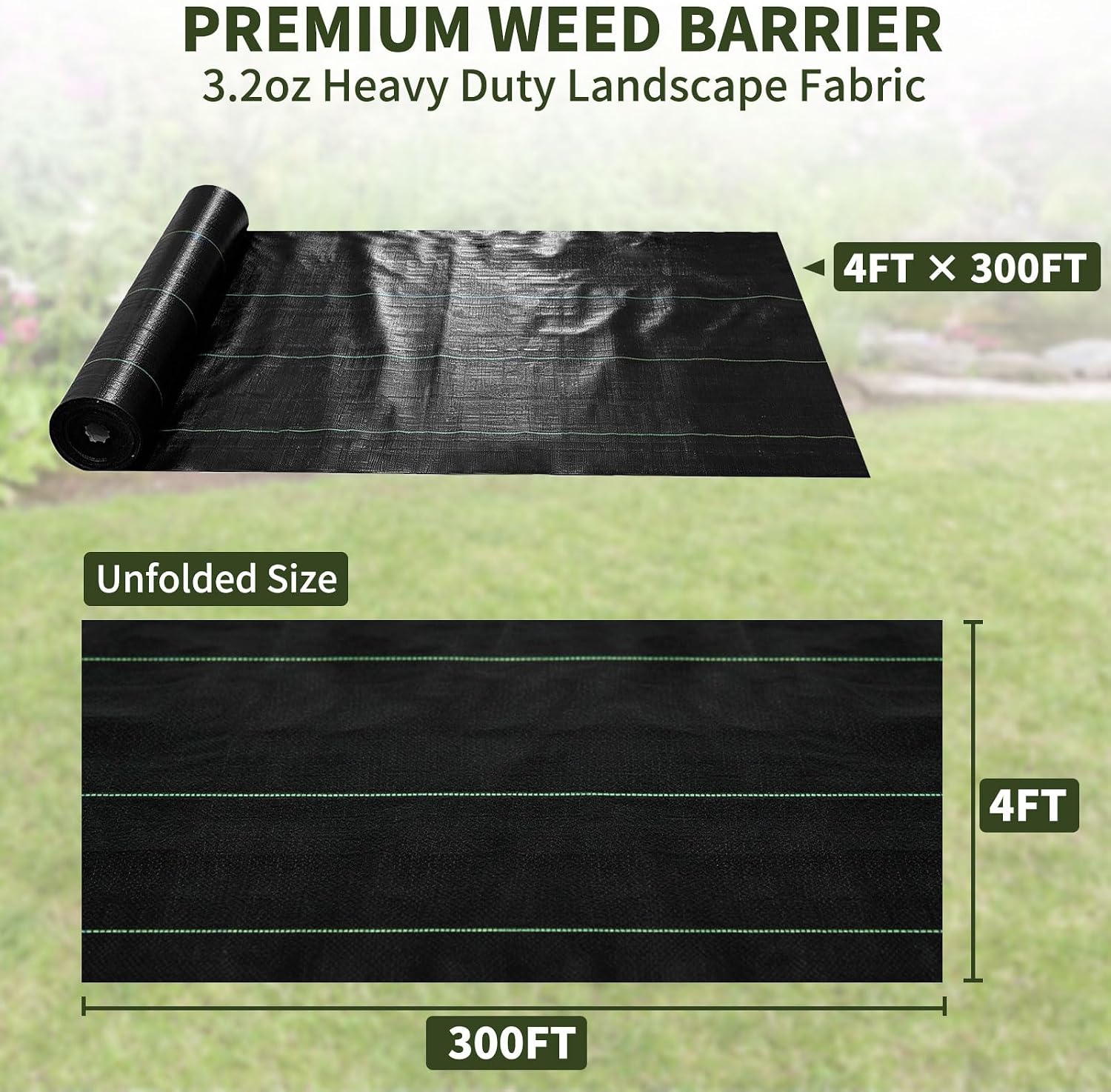 EXTRAEASY 4ft x 300ft Weed Barrier Fabric, Heavy Duty Landscape Fabric, 3.2oz Weed Control Fabric, Tear-Resistant Weed