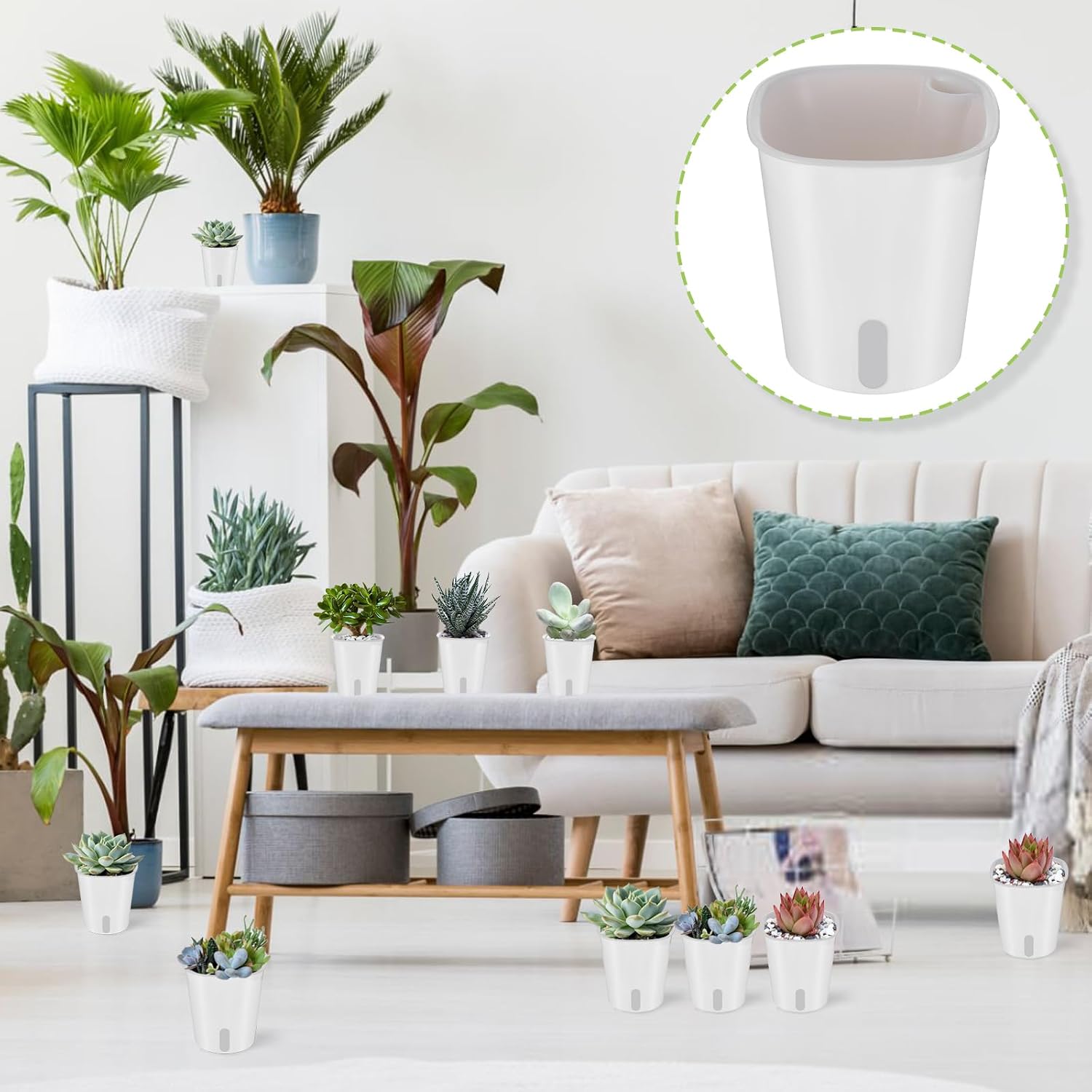24 Pcs Self Watering Pots for Indoor Plants, 3 Inch White Plastic Self Watering Planters with Water Level Indicator