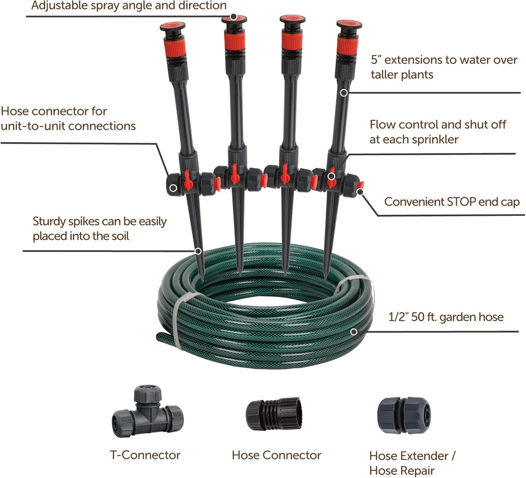 Eden 98063 Multi-Adjustable Flex Design Above Ground Irrigation Garden Sprinkler System, Sprinkler & Hose, DIY Plant