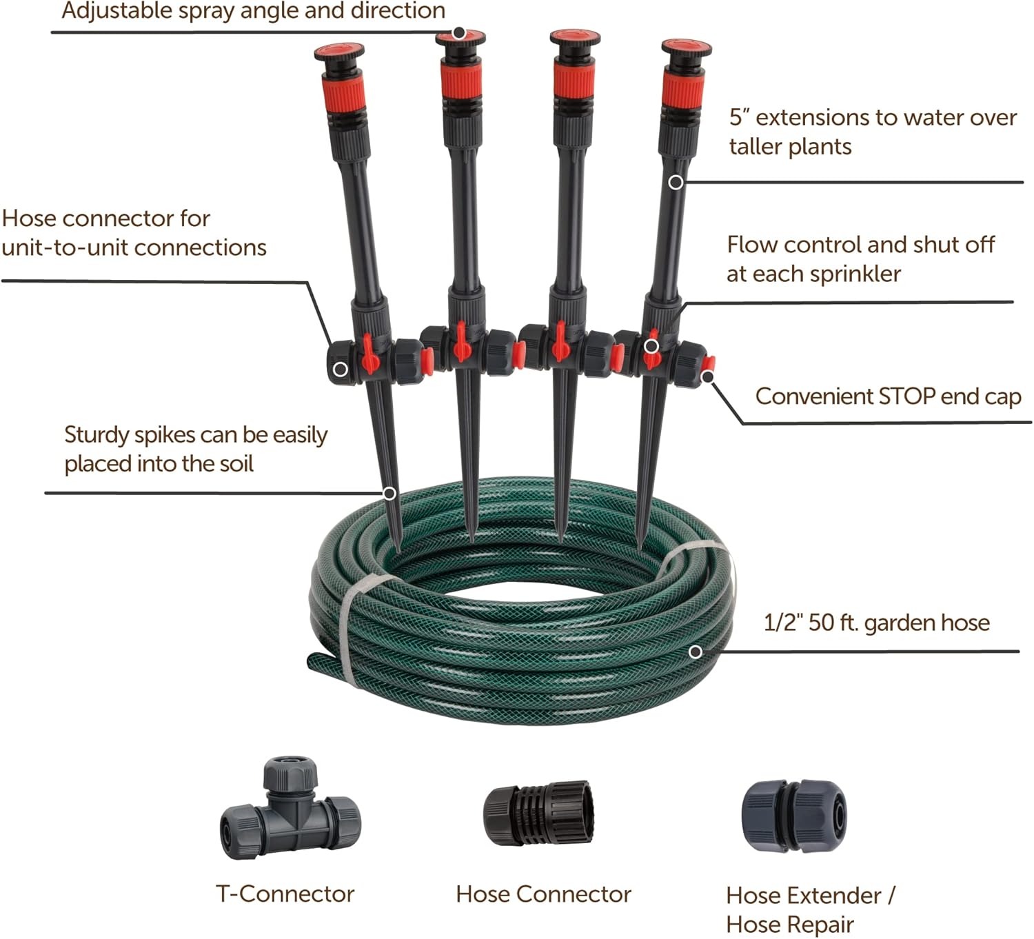 Eden 98063 Multi-Adjustable Flex Design Above Ground Irrigation Garden Sprinkler System, Sprinkler & Hose, DIY Plant