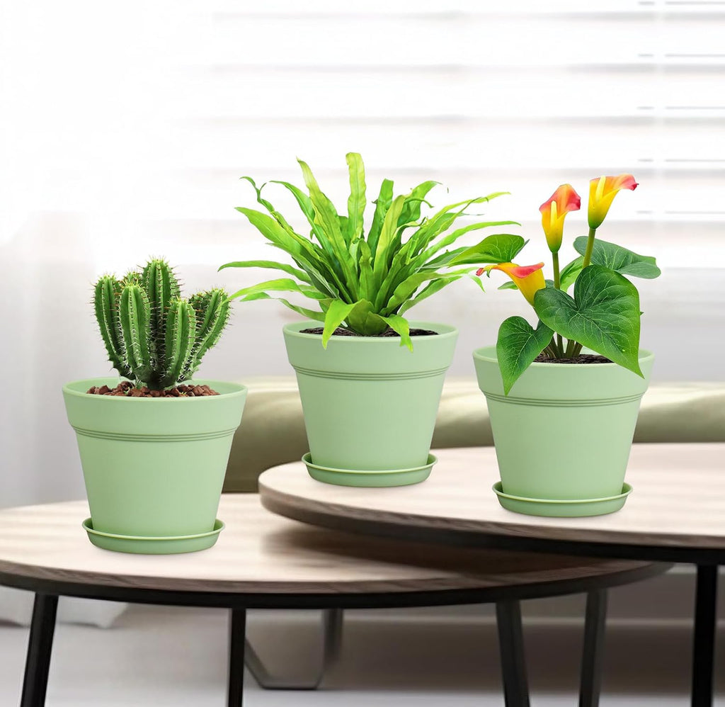 Meowell 6 inch Plastic Nursery Pots, 16 Pack Plant Pots for Small Indoor Outdoor Plants, Flower Pots with Drainage