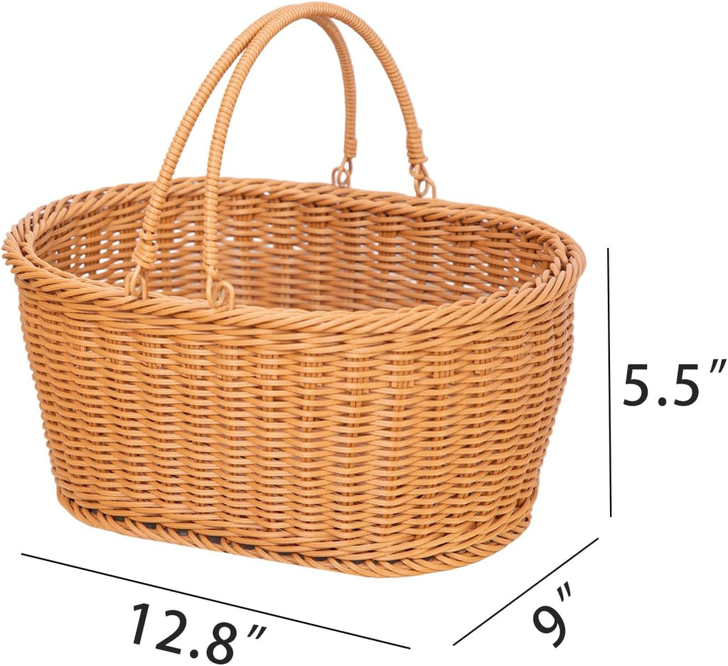 Rattan Picnic Basket with Handle, Garden Harvest Basket, Gathering Storage for Vegetable Fruit, Easter 13" x 9" x5.5"