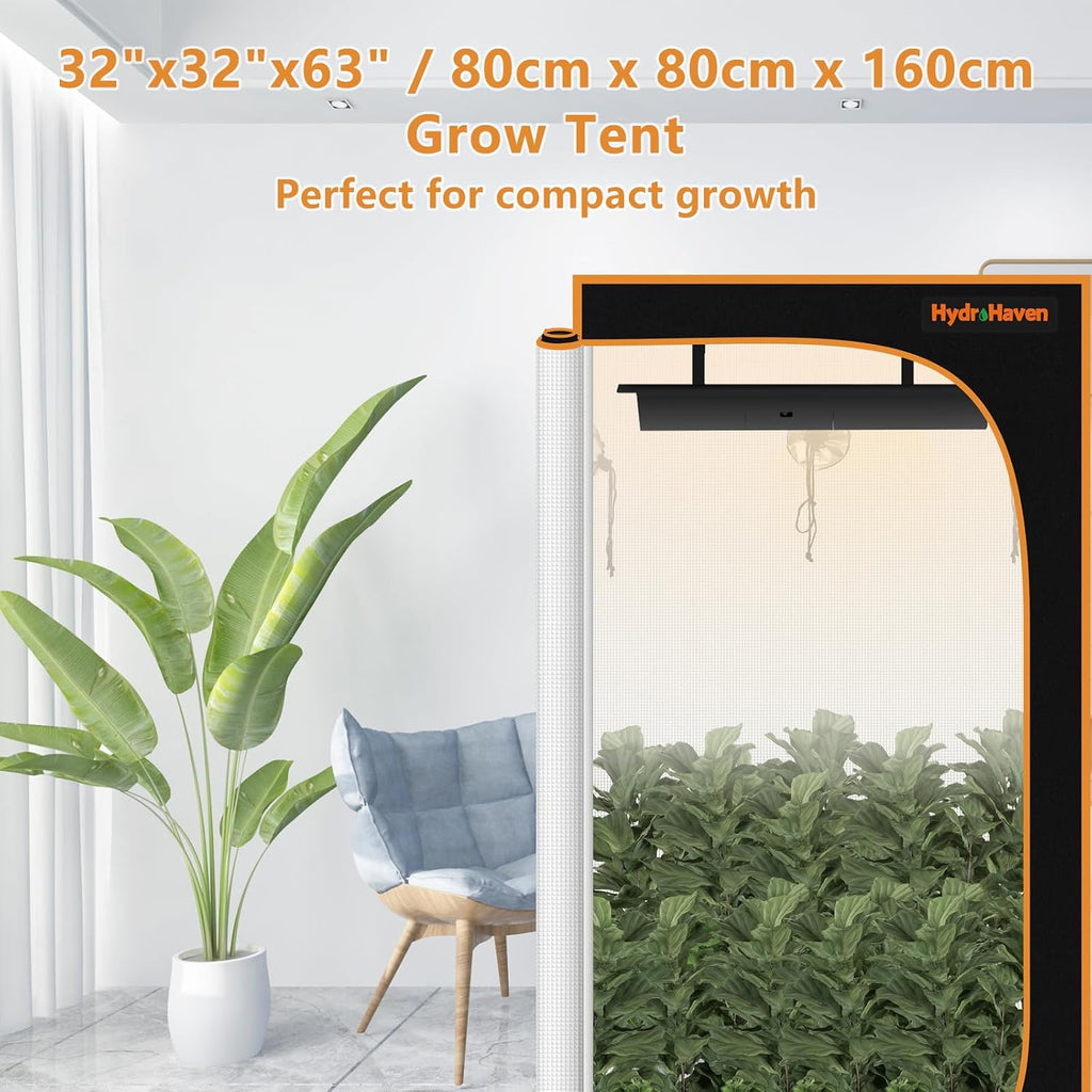 3x3 Grow Tent Kit (32"x32"x63") - Heavy-Duty 600D Diamond Mylar Lining, 98% Reflective, Viewing Window & Waterproof