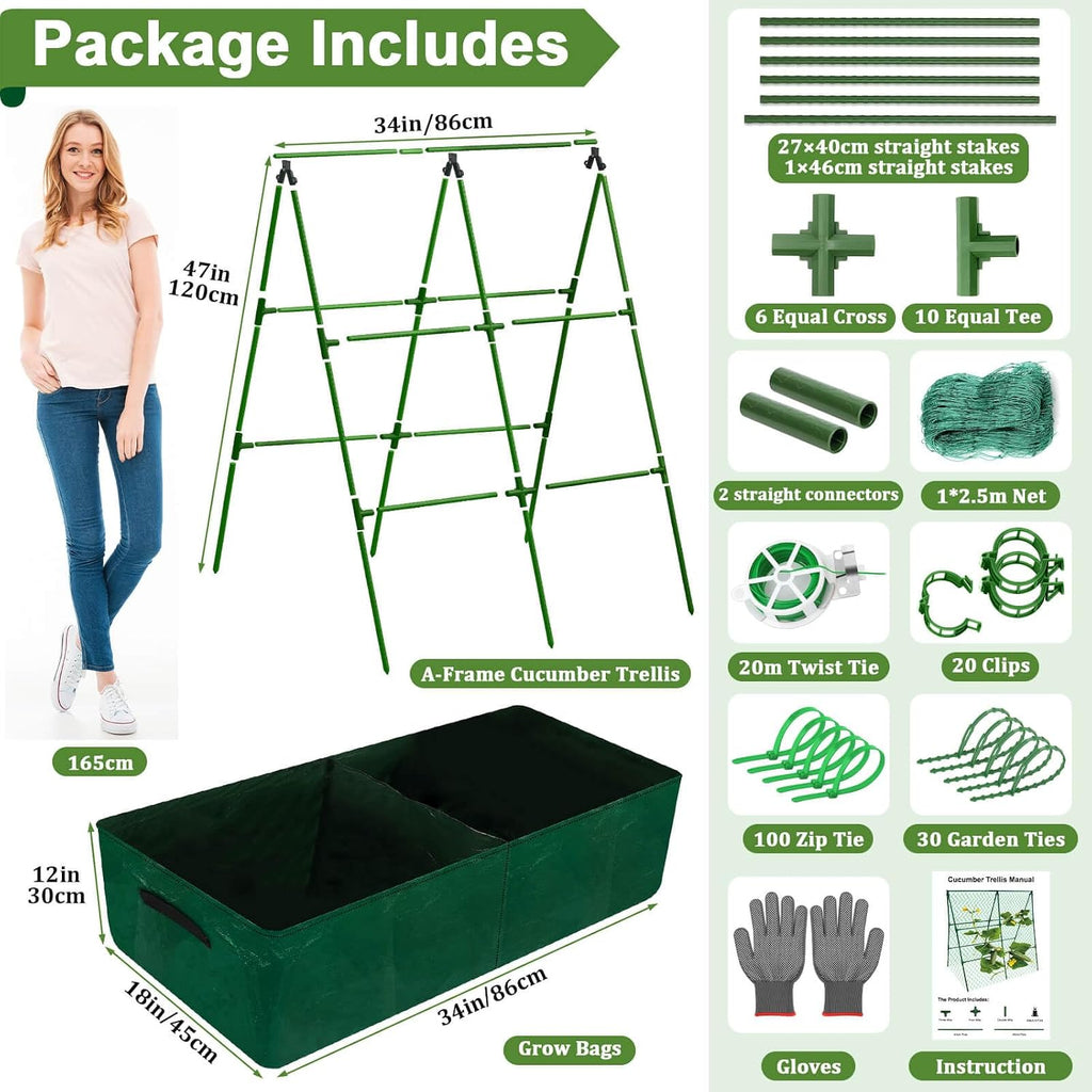 Tidponra Cucumber Trellis for Garden, 34 X 47 Inches A Frame Gardening Trellis with Fabric Raised Garden Bed, Climbing