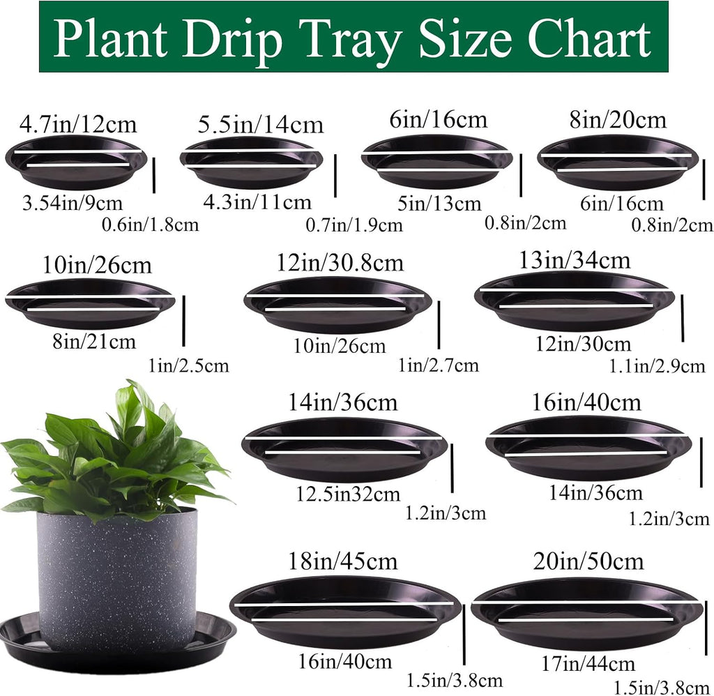 10 Pack Plant Saucer 16 Inches Plastic Drip Trays to Catch Water, Black | Round plastic flower pot saucers for indoors