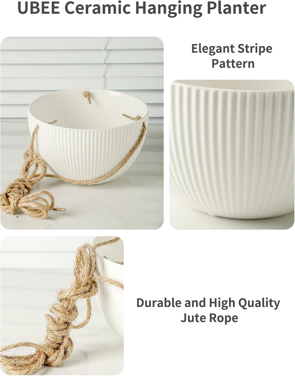 UBEE Ceramic Hanging Planters Indoor Outdoor, 7.5 Inch + 6.5 Inch Hanging Flower Pot for Plants Hanging Basket for