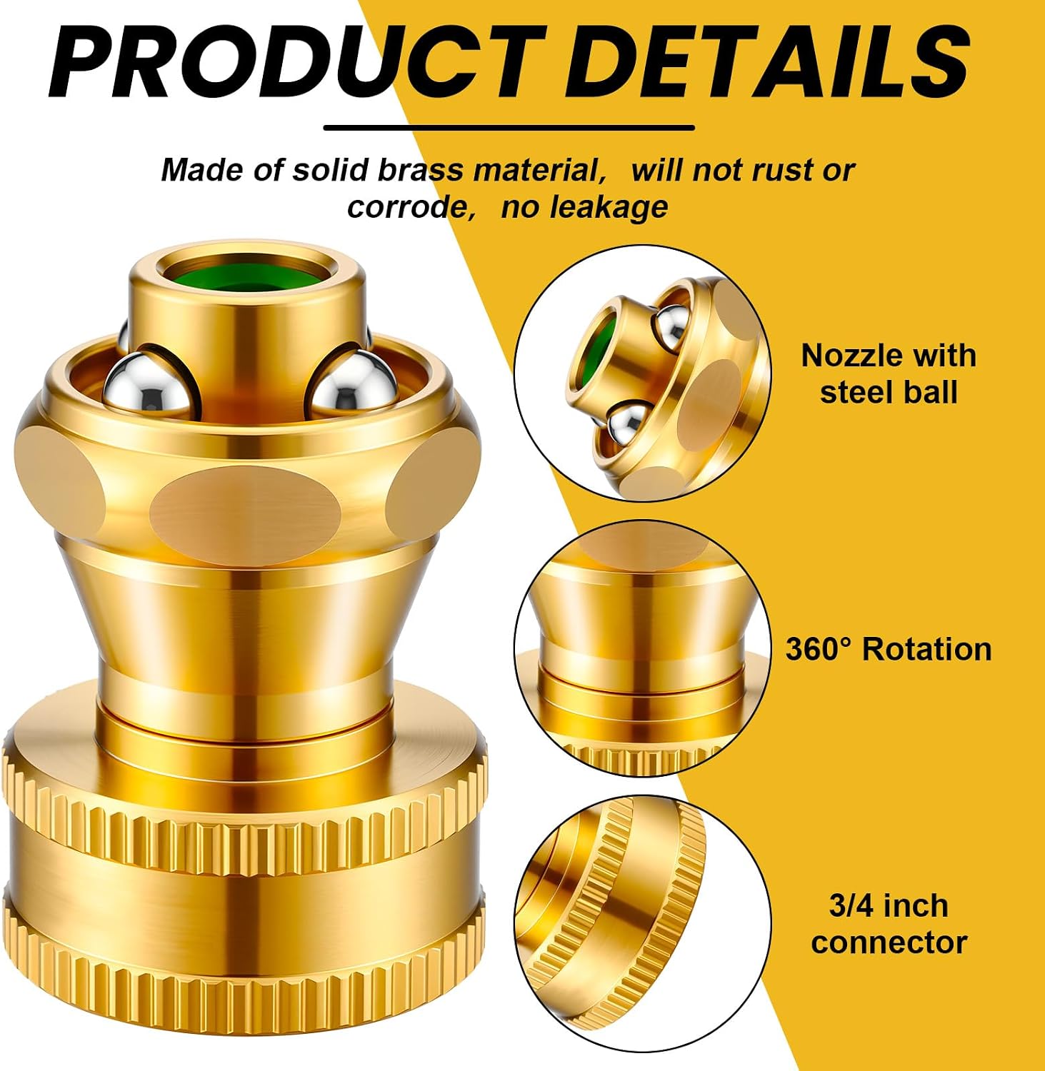 Hotop 6 Pack Big Shot Brass Hose Nozzle Adjustable Twist,3/4 Inch | Threaded Connector for Garden Hose, Heavy Duty