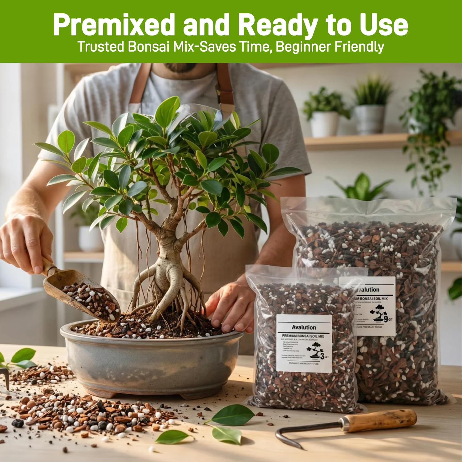 Avalution Bonsai Soil 9QT,Organic Bonsai Soil Mix | Perlite,Lava Rock,Pine Bark,Clay Pebbles for Indoor Plants,Fast