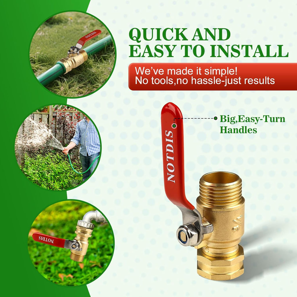 Brass Garden Hose Shut Off Valve with Full-Flow Design - Heavy Duty 3/4" GHT Connector, 304 Stainless Steel Handle - 2