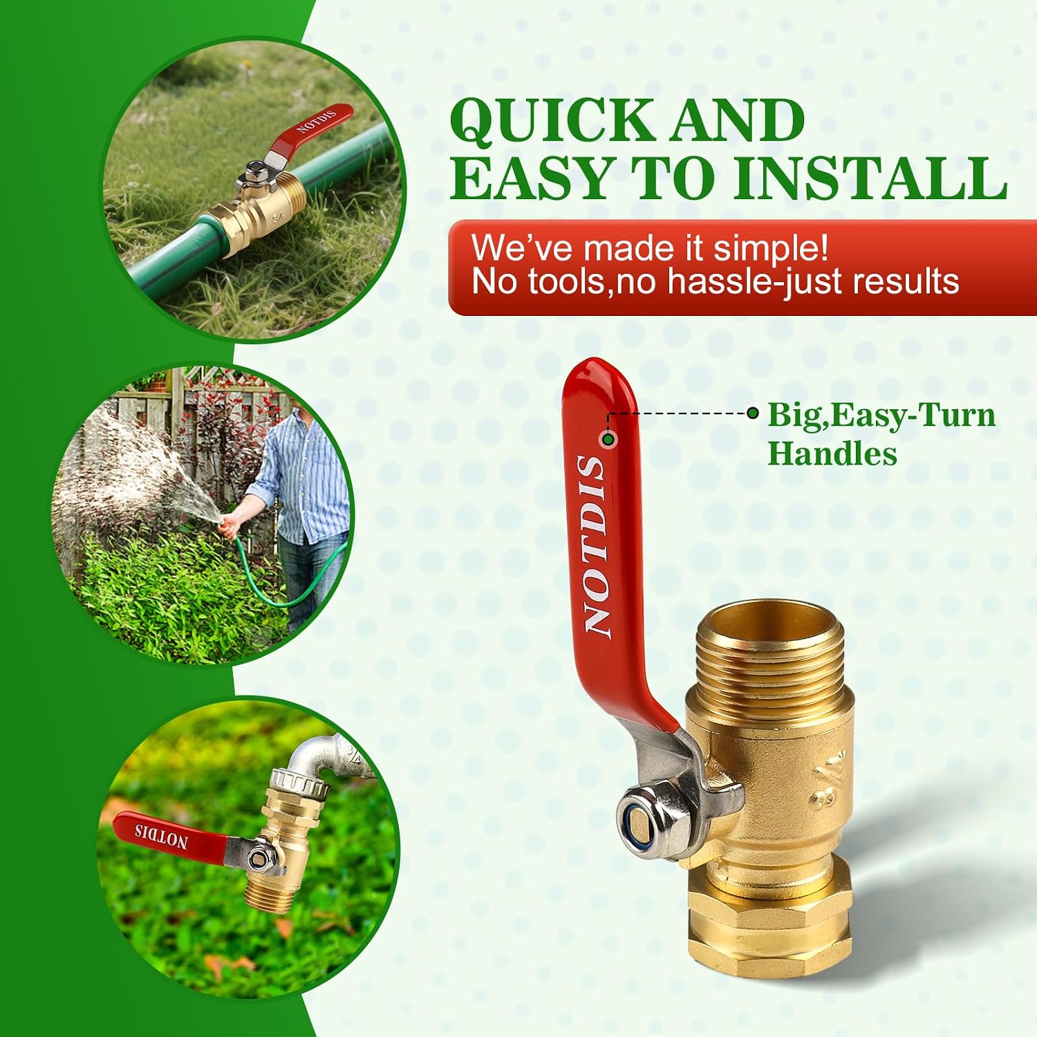 Brass Garden Hose Shut Off Valve with Full-Flow Design - Heavy Duty 3/4" GHT Connector, 304 Stainless Steel Handle - 2