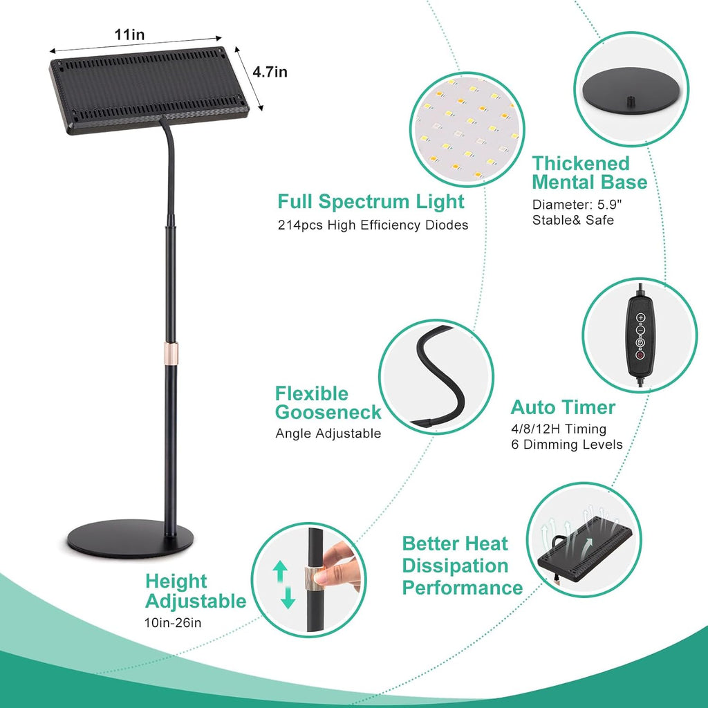 LBW Desk Grow Light, 214 LEDs Full Spectrum Plant Light for Indoor Plants | Desktop Grow Lamp with 4/8/12H Timer