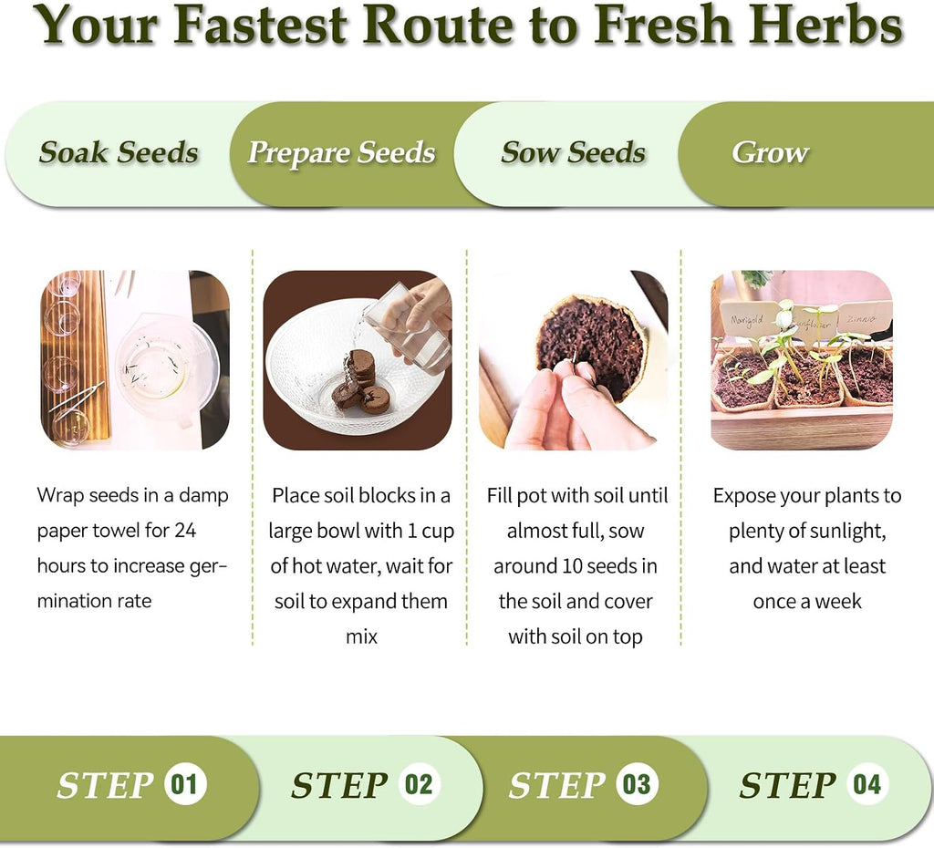 5 Herb Garden Planter Indoor with Wooden Box, Home Kitchen Seed Starter Kit Including Basil, Thyme, Parsley, Rosemary