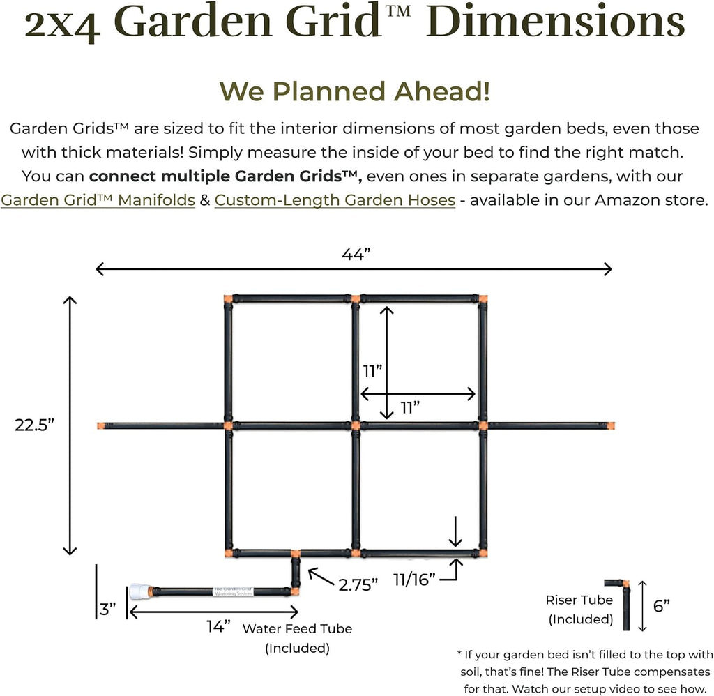 Garden Grid 2x4 | Irrigation System for Garden Beds | Prebuilt, Cornerless | Pre-Assembled 1-Min Setup, Raised Bed