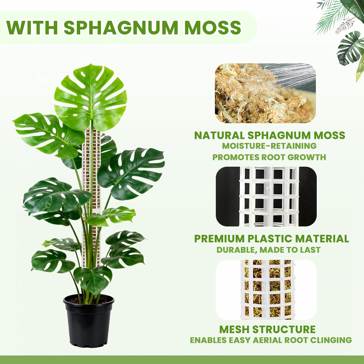 NZNDB Moss Pole Monstera Plant Support, 2Pack 17 in Self Watering Moss Pole | Stackable & Refillable Plastic Moss Poles