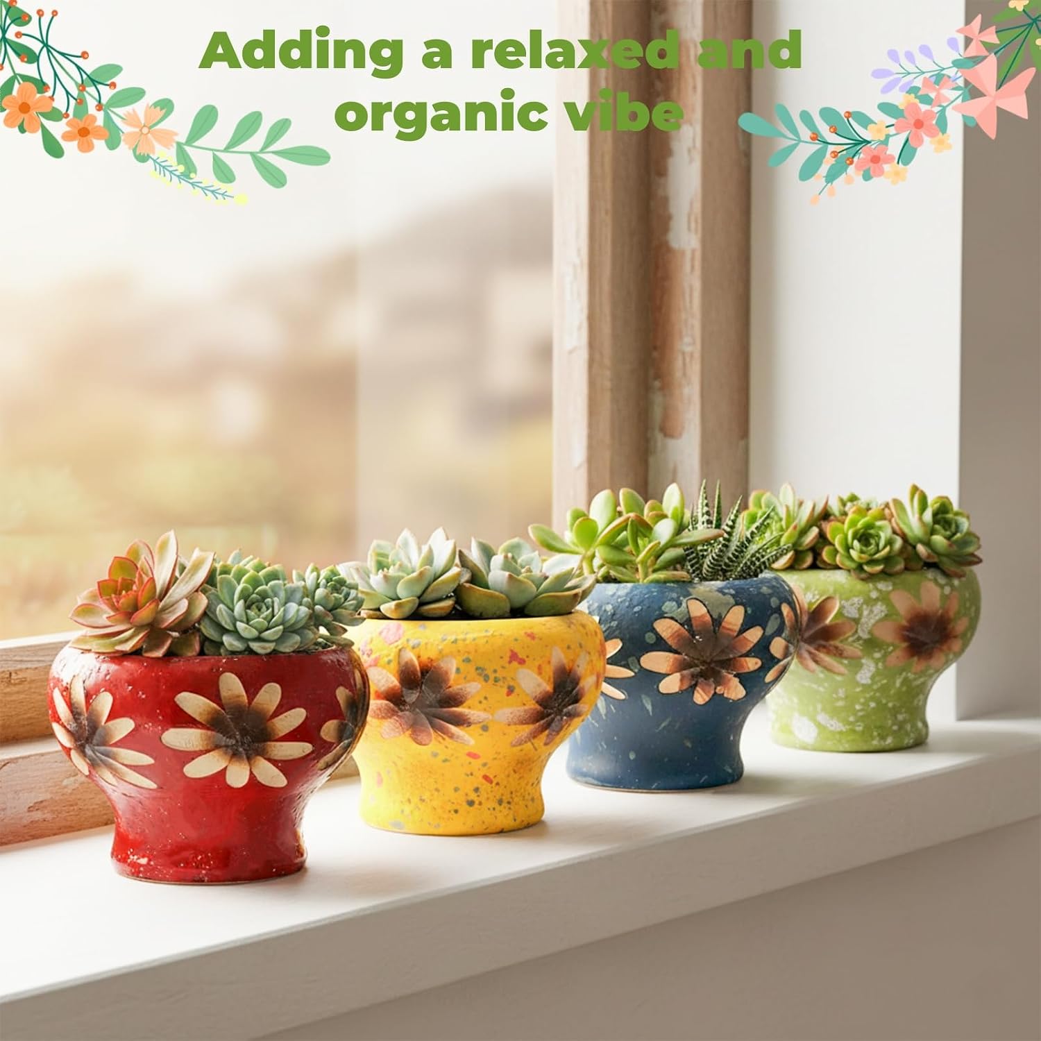 4 Inch Small Succulent Planters, Set of 4 | Hand Crafted Ceramic Plant Pots with Drainage, Colorful Decorative Flower