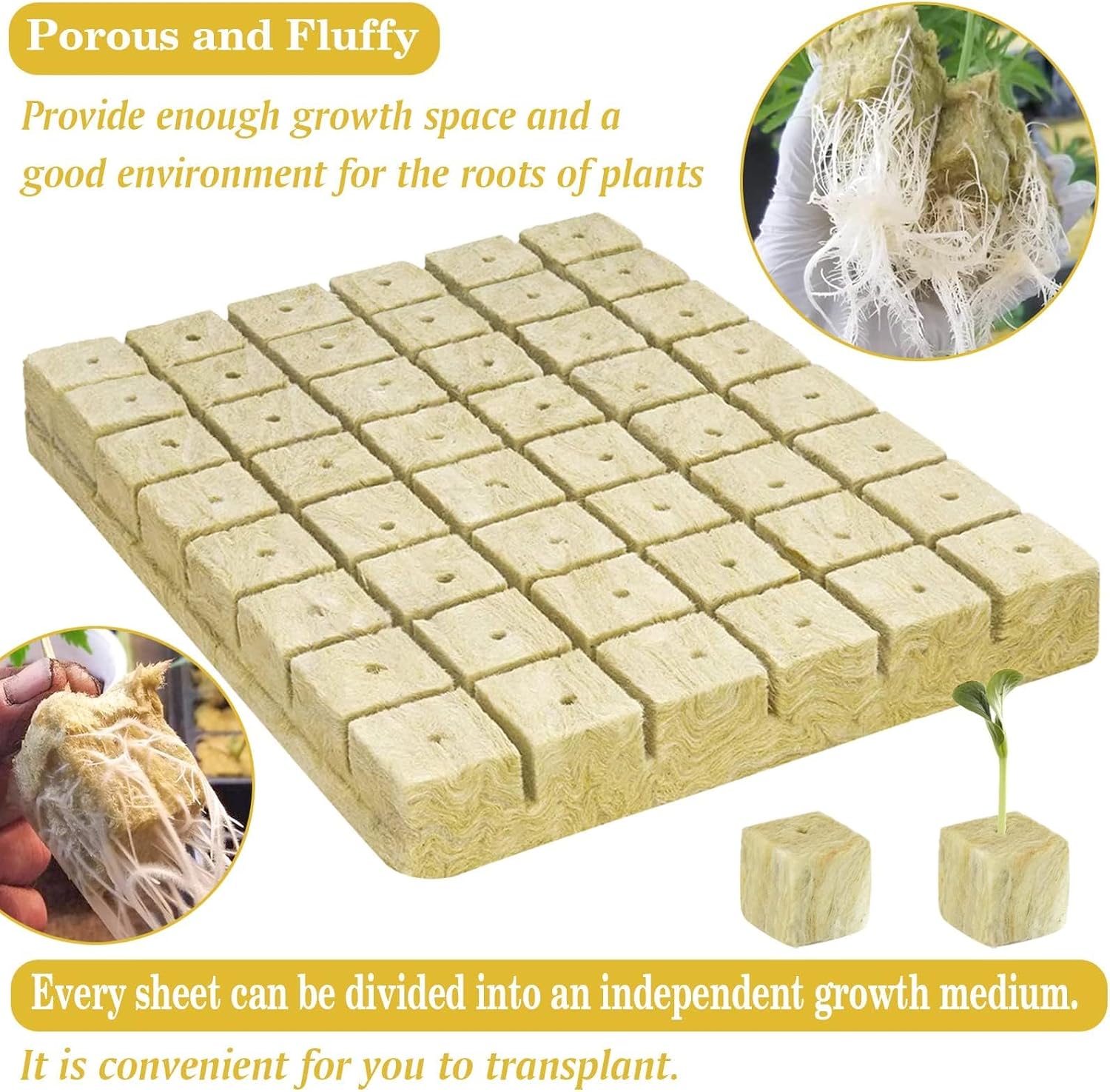 Halatool 2 Inch Rockwool Cubes for Hydroponics, 192 Plugs Seed Starter Cube | High Germination Rate for Vegetables &