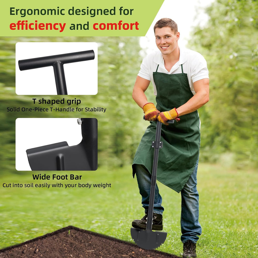 Half Moon Edger Lawn Tool - Heavy Duty Saw Tooth Manual Edgers with Sharp Blade & Wide Footplate, 38"-49" Adjustable