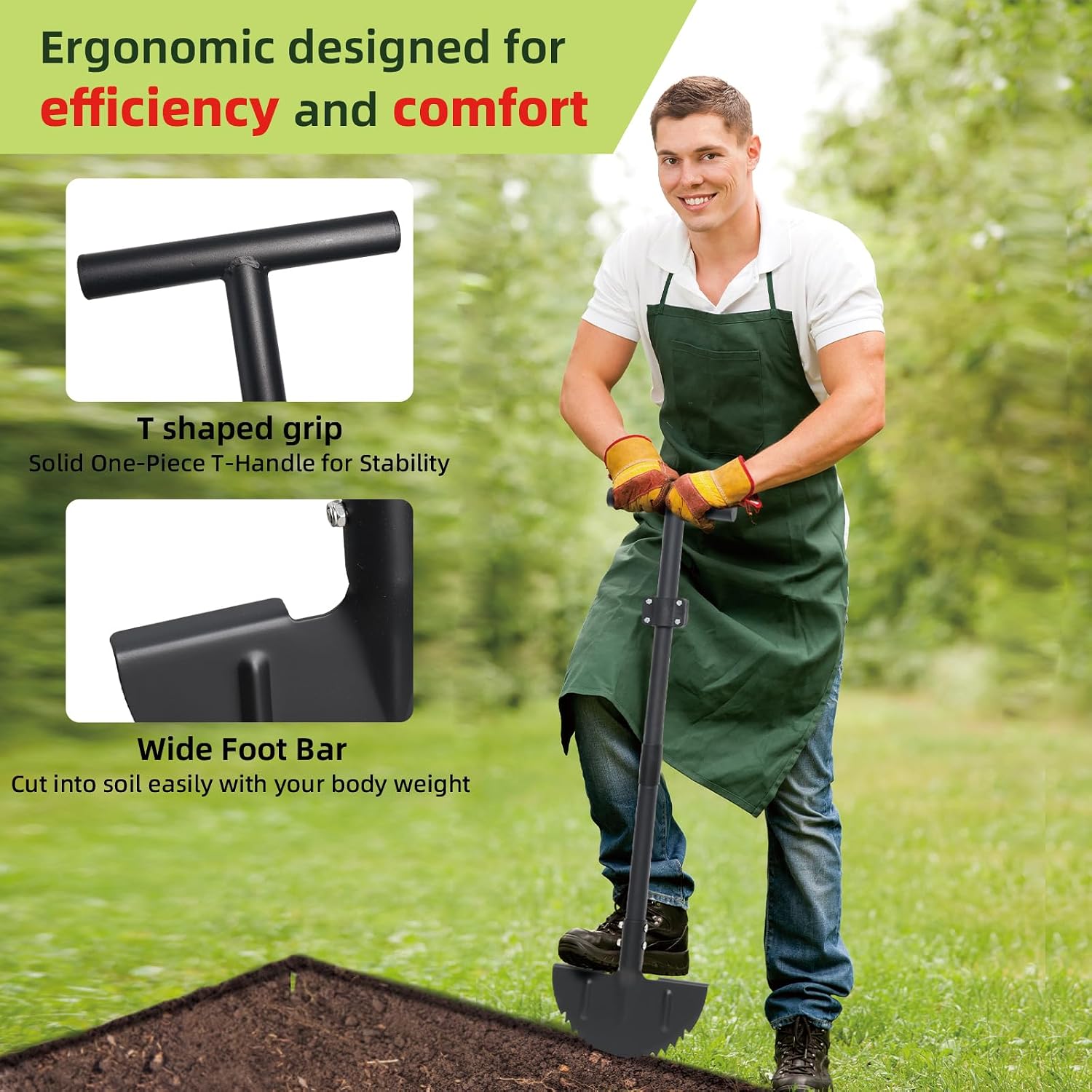 Half Moon Edger Lawn Tool - Heavy Duty Saw Tooth Manual Edgers with Sharp Blade & Wide Footplate, 38"-49" Adjustable