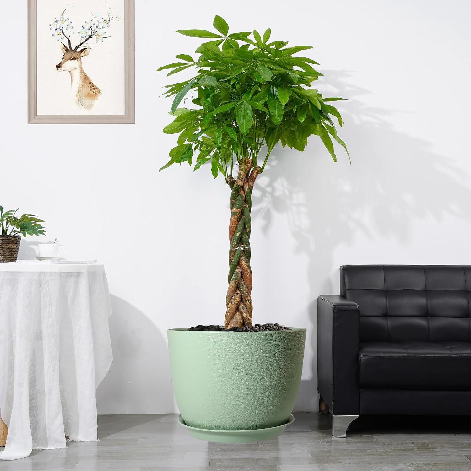 UOUZ 12/10/9 Large Modern Plant Pots, Plastic Planters with Drainage Holes and Saucers for Indoor Outdoor Plants