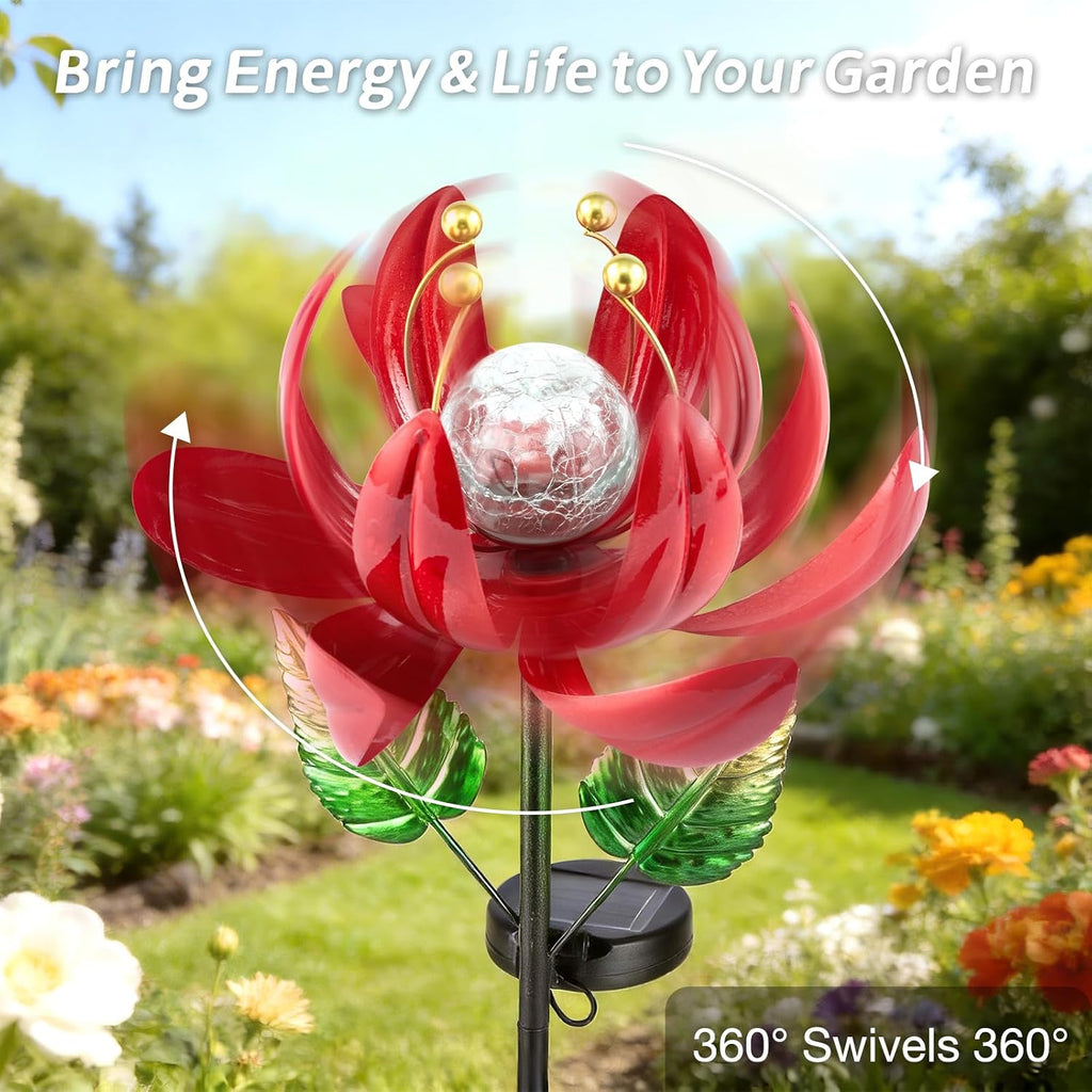 AIINY Solar Lights Outdoor Garden Decor, Solar Wind Spinner Yard Decorations Gifts for Outside, Lotus Windmill Pathway