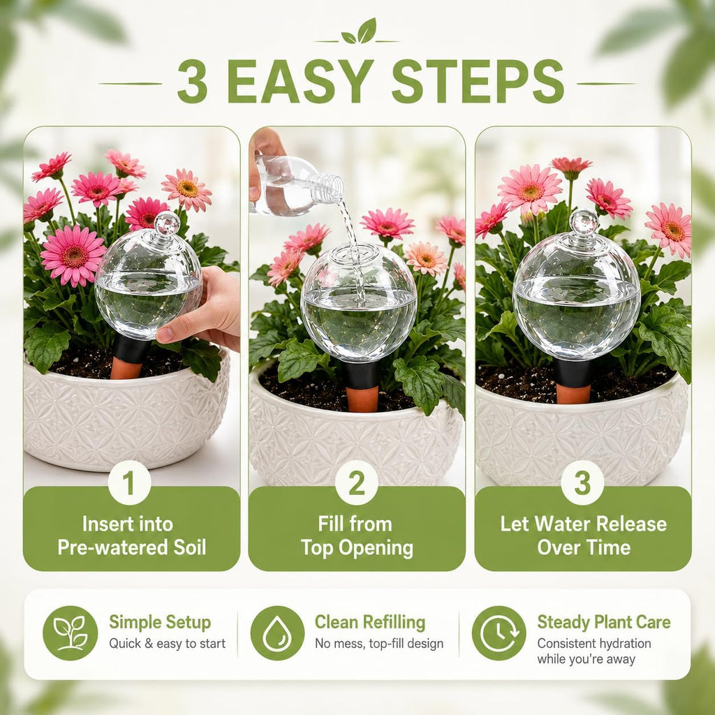 19 oz Large Self Watering Globes for Plants, Top Fill, 4 Pack | Clear 19 oz reservoir with porous terracotta spike for