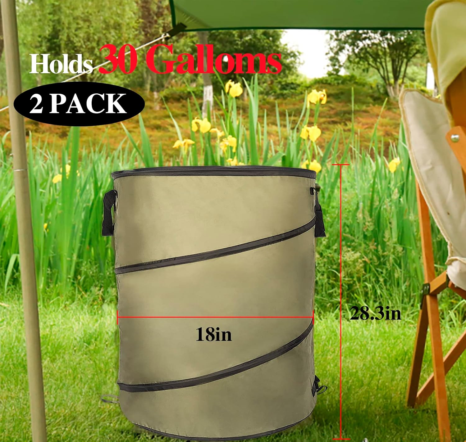 Collapsible Lawn and Leaf Bag Pop-Up Trash Can/Recycle Bin Leaf Waste Bag Outdoor Leaf Bin, 30 Gallon Collapsible