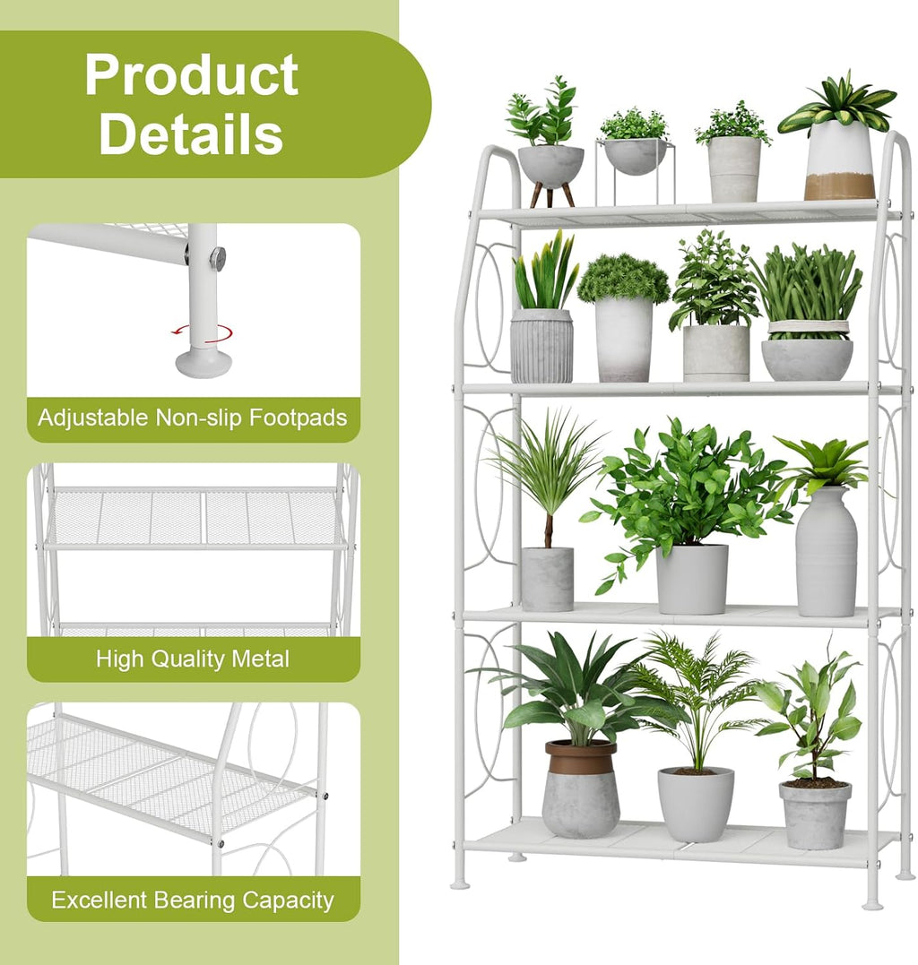 VyGrow Plant Stand, 4 Tier Plant Shelf for Indoor Outdoor, Heavy Duty Metal Tall Plant Stands Holder Rack for Living