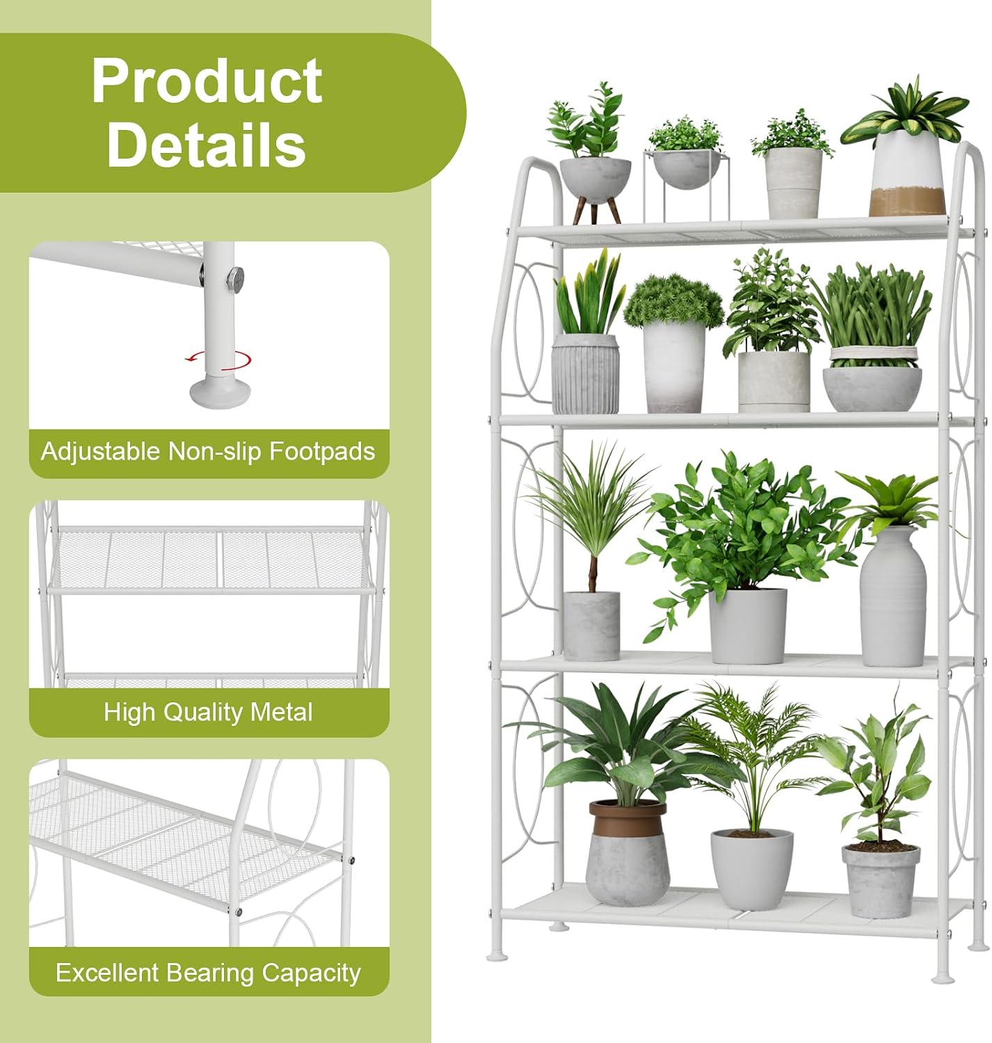 VyGrow Plant Stand, 4 Tier Plant Shelf for Indoor Outdoor, Heavy Duty Metal Tall Plant Stands Holder Rack for Living