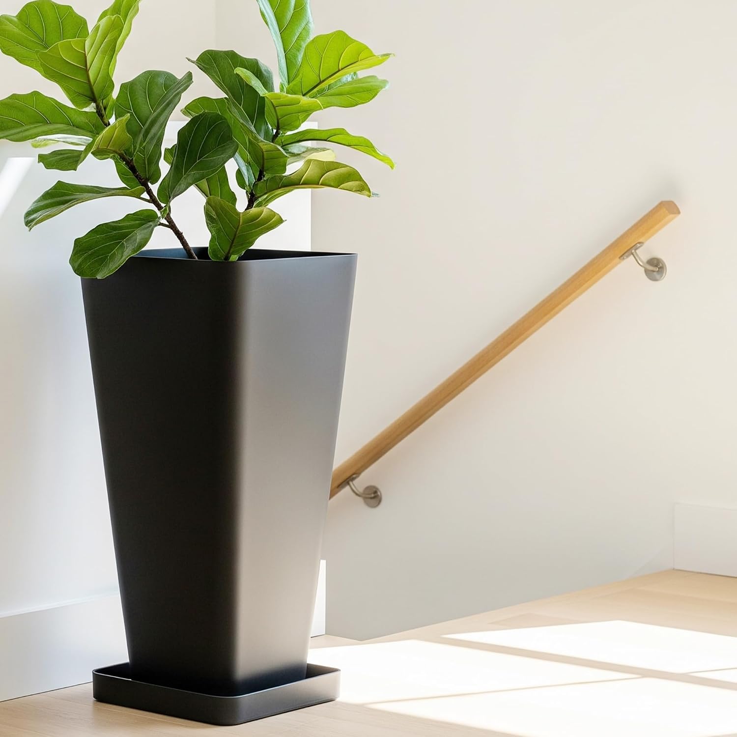 Worth Garden Large 28 in.Tall Planters Set of 2 for Indoor and Outdoor, Heavy Duty Plastic Black Modern Taper Flower