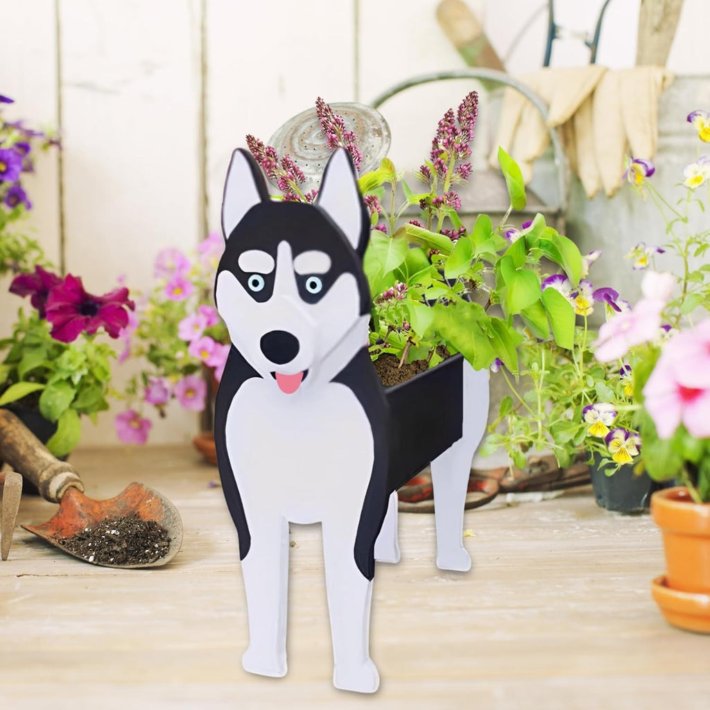 Siberian Husky Dog Planter Pots, Animal Shaped Flower Pot | Large Cute Plant Gift for Women and Pet Lovers, Indoor